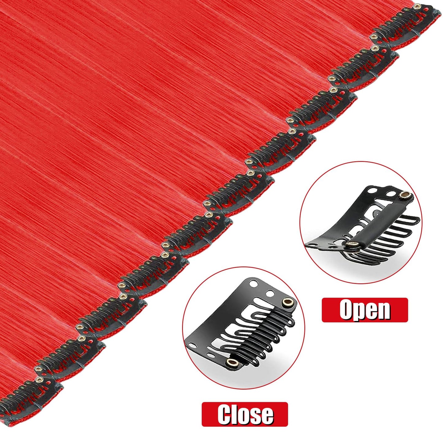 Olldag 12 PCS Red Hair Extensions Clip in, 22 Inch Colored Hair Extensions Party Highlights Long Straight Synthetic Hairpieces for Women Kids Girls Cosplay