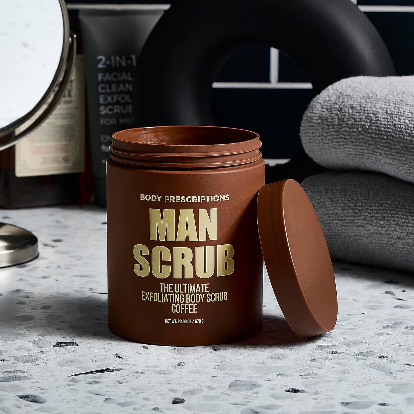 Men’s Charcoal Exfoliating Body Scrub – 21oz Cleansing Wash for All Skin Types