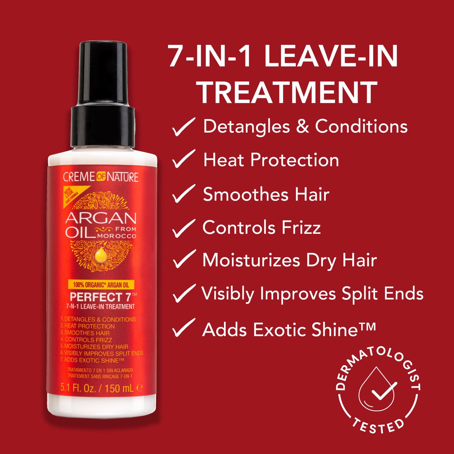 Creme of Nature, Argan Oil for Hair, Perfect 7-in-1 Leave-in Treatment, for Healthy Hair with Exotic Shine, 5.1 Fl Oz (Package May Vary)