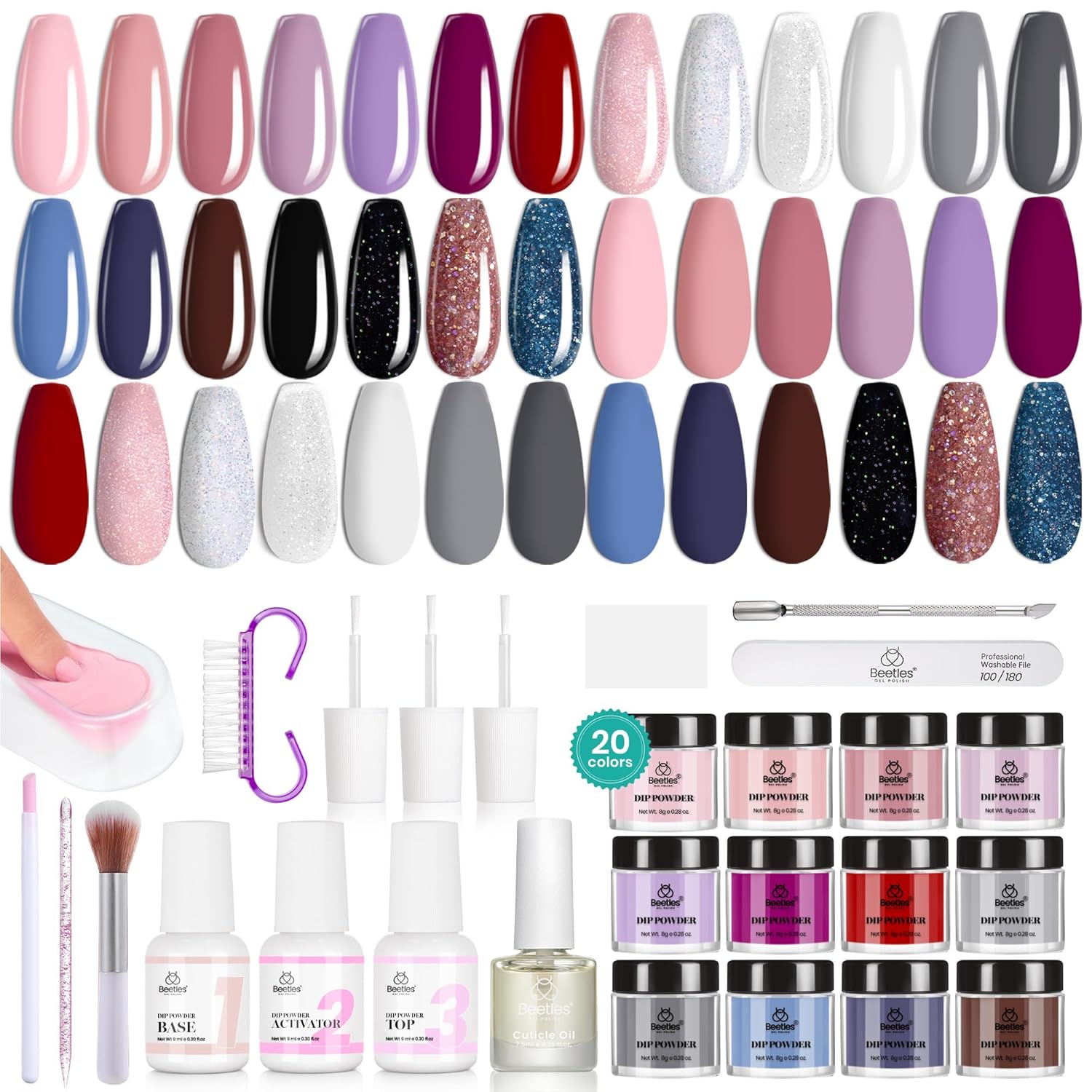 Beetles 20-Color Pink Nude Dip Powder Nail Kit - Jelly Effect & Glitter for DIY Manicure