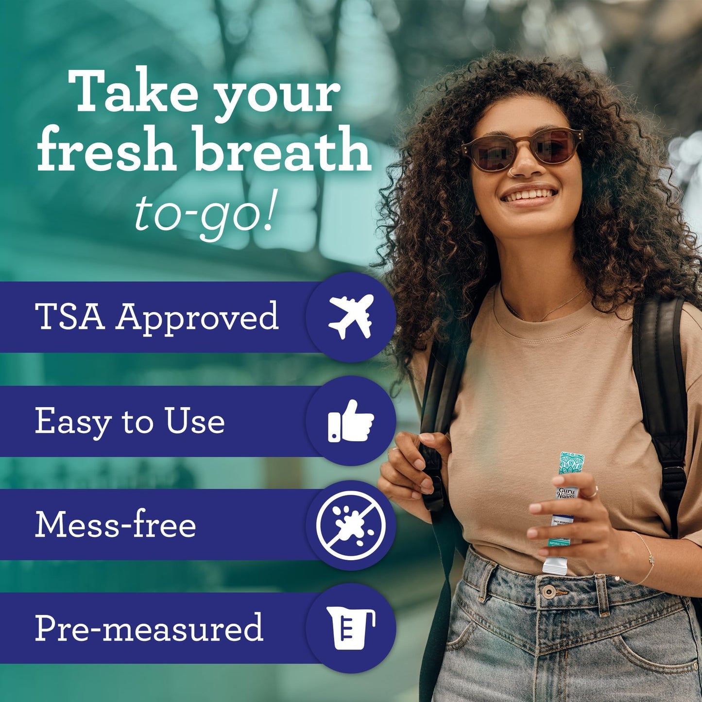 GuruNanda Travel Sachets Coconut Oil Pulling, Fresh Breath Mouthwash, 7 Essential Oils & Vitamins for Happy Teeth & Gums, 7 Sachets