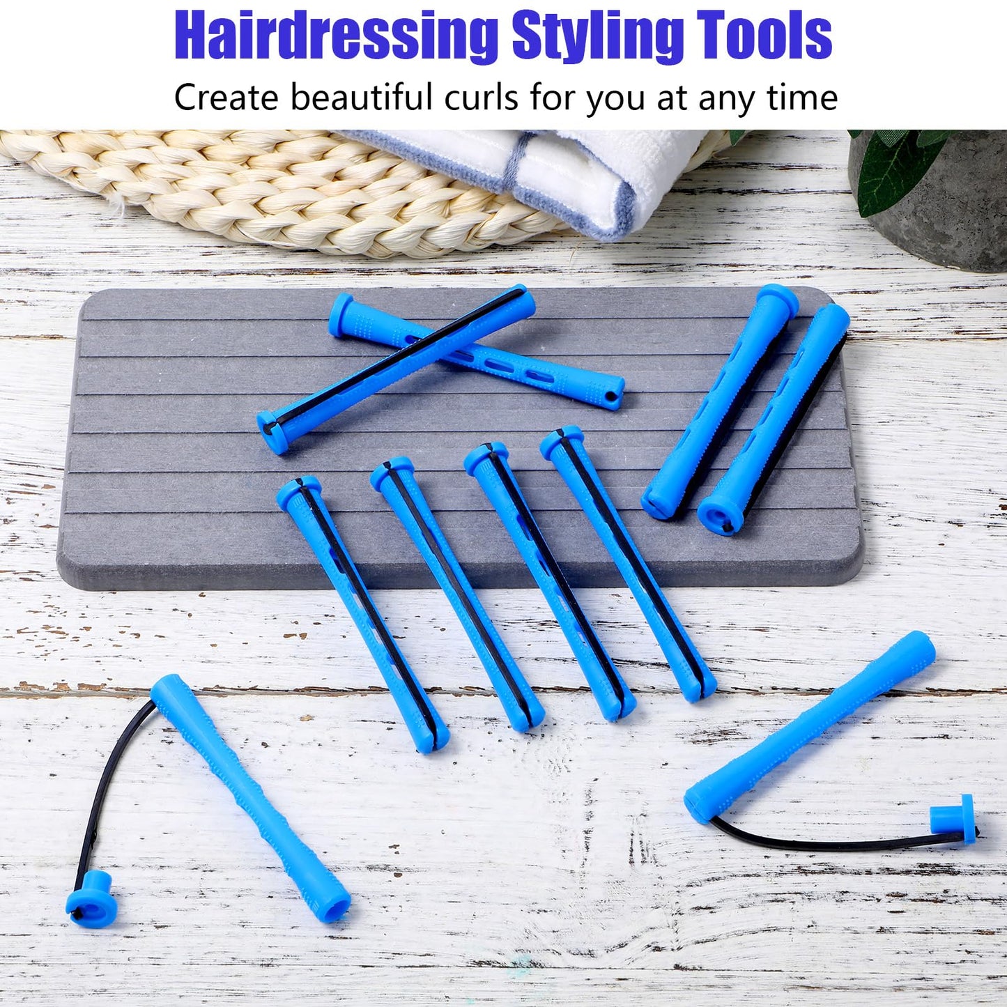 20 Pcs Perm Rods, ABS Plastic Silicone Curling Rods, Cold Wave Heatless Curlers Rollers for Short Long Hair Natural Waves, Curls, Voluminous Styles (0.35 Inches, Blue)