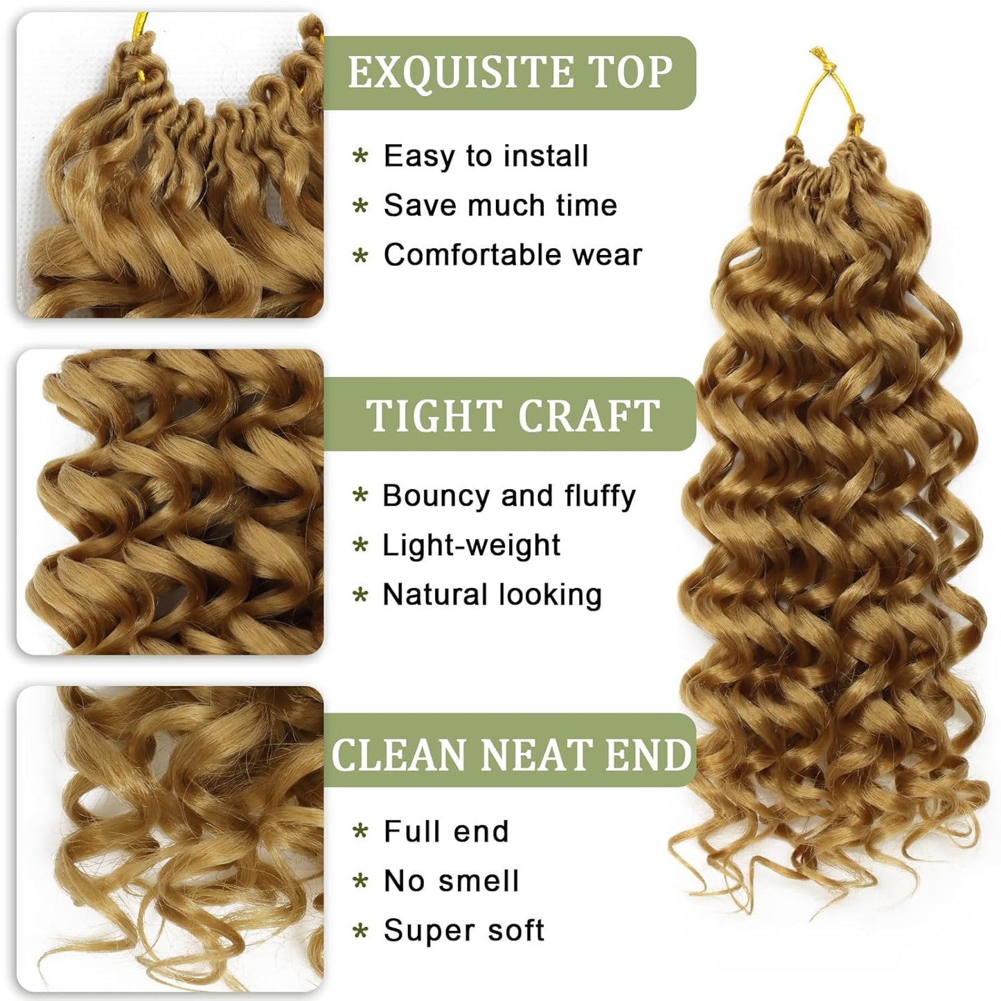 GoGo Curl Crochet Hair 10 Inch - 8 Packs Ombre Brown Water Wave Extensions for Black Women