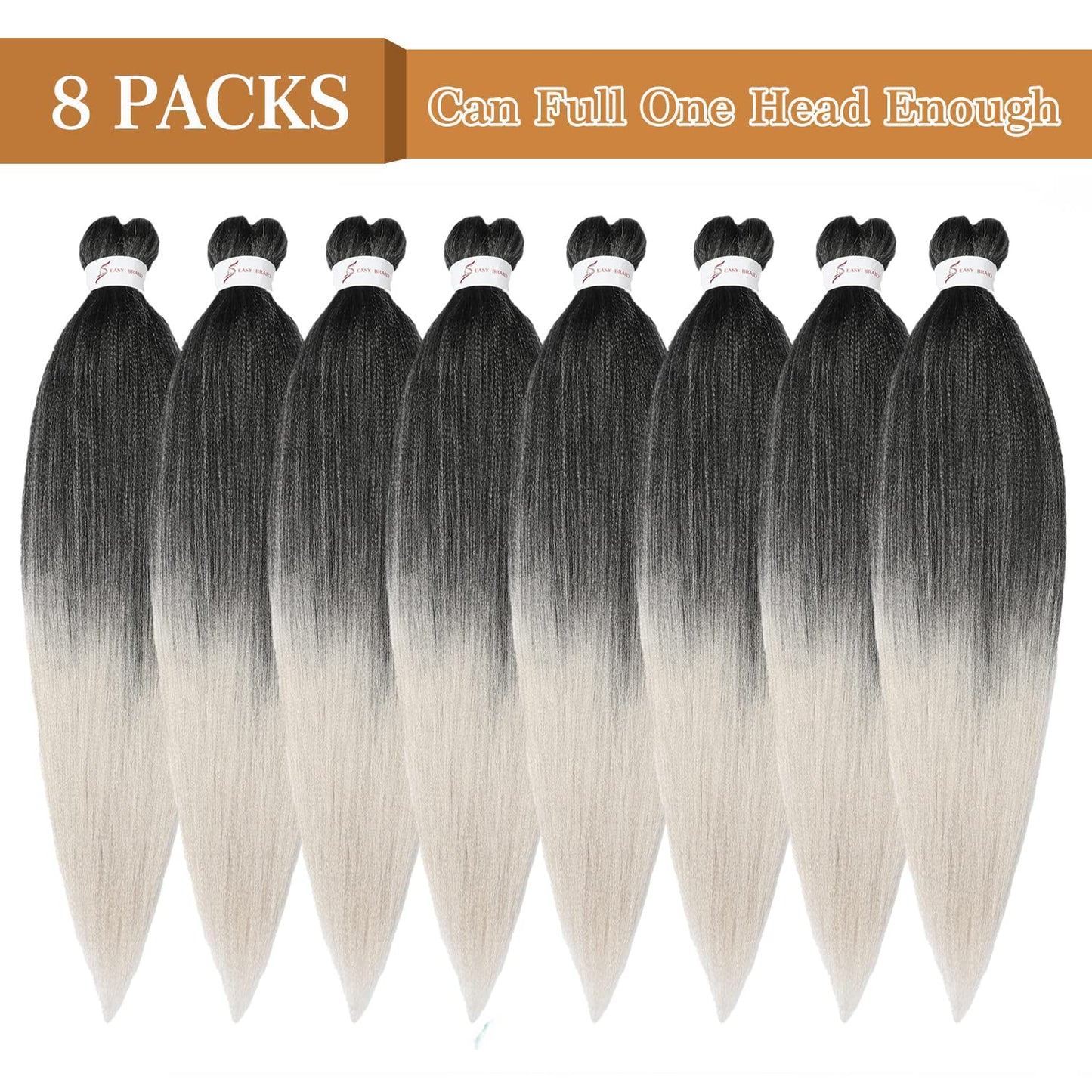 8 Packs 20-Inch Ombre Pre-Stretched Braiding Hair - Soft Yaki Texture Extensions