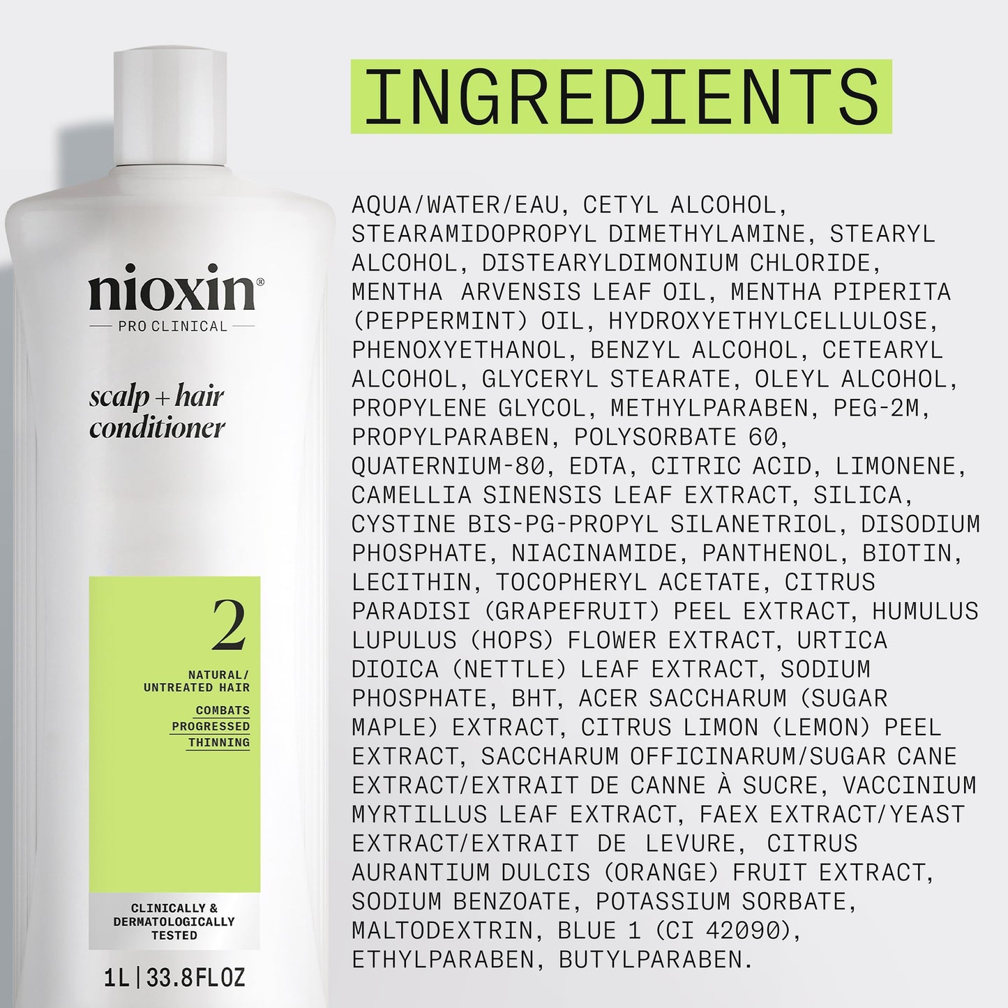 Nioxin Scalp + Hair Thickening System 2 Conditioner| For Natural or Untreated Hair with Progressed Thinning| With Niacinamide and Biotin | 33.8 Fl oz.