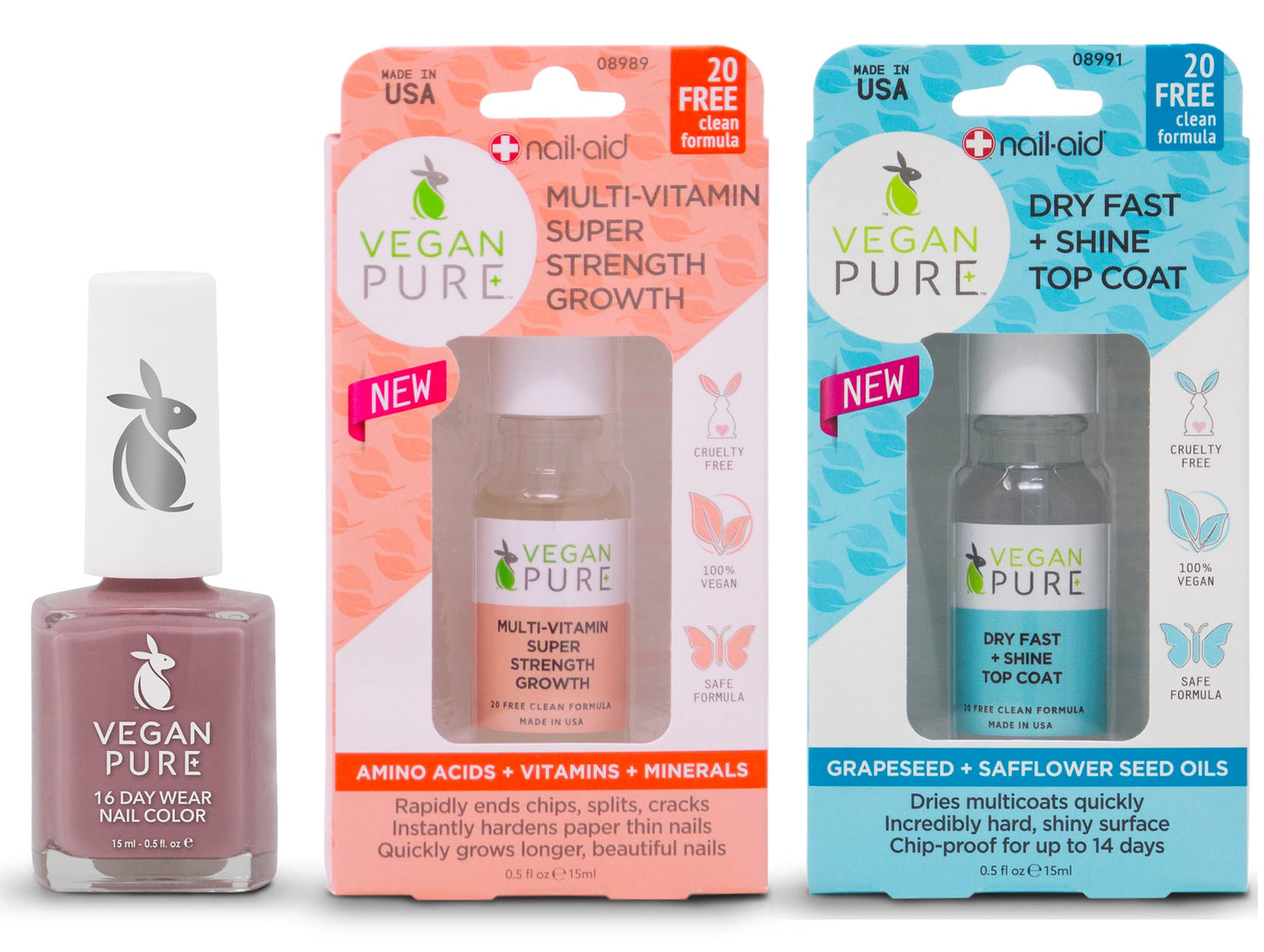 Vegan Pure - Rose Breeze/Multivitamin Strength Growth/ Dry Fast + Shine Top Coat