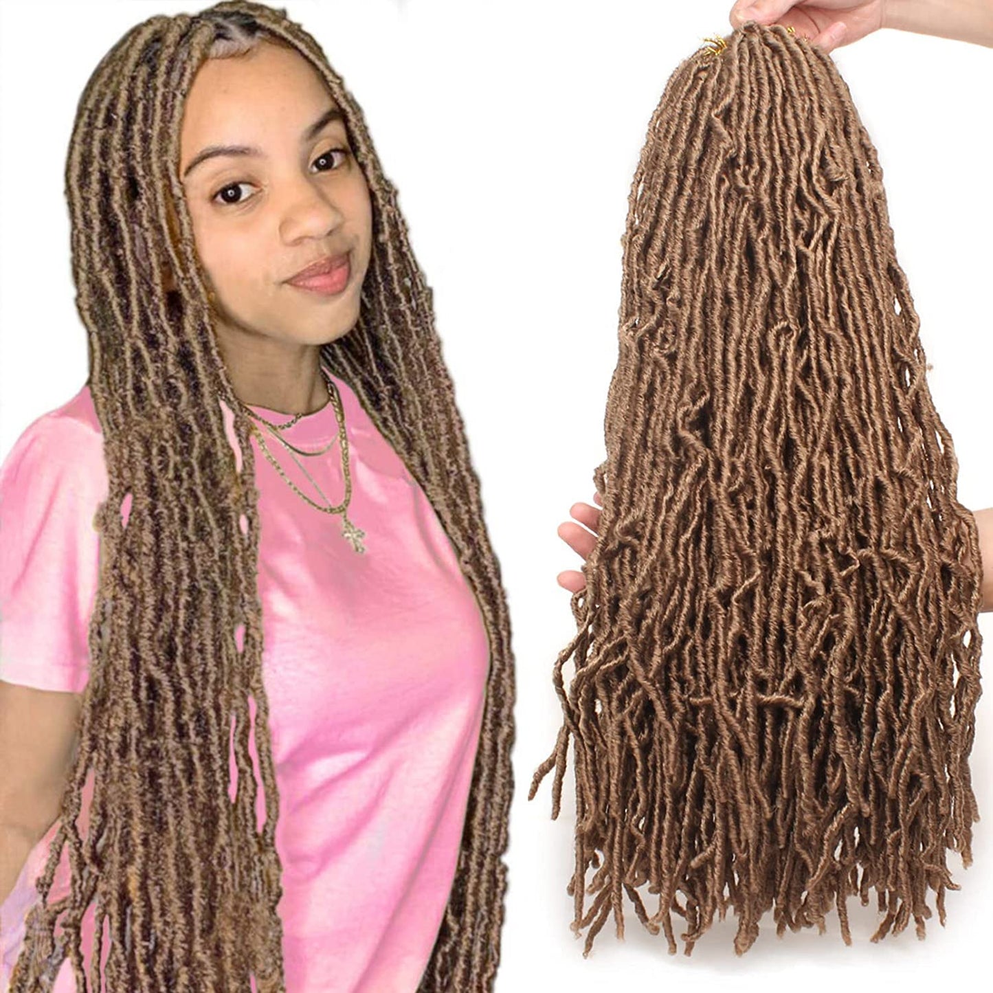 Faux Locs Crochet Hair - 18 Inch Pre-Looped 7 Packs Soft Natural Black Goddess Locs for Women