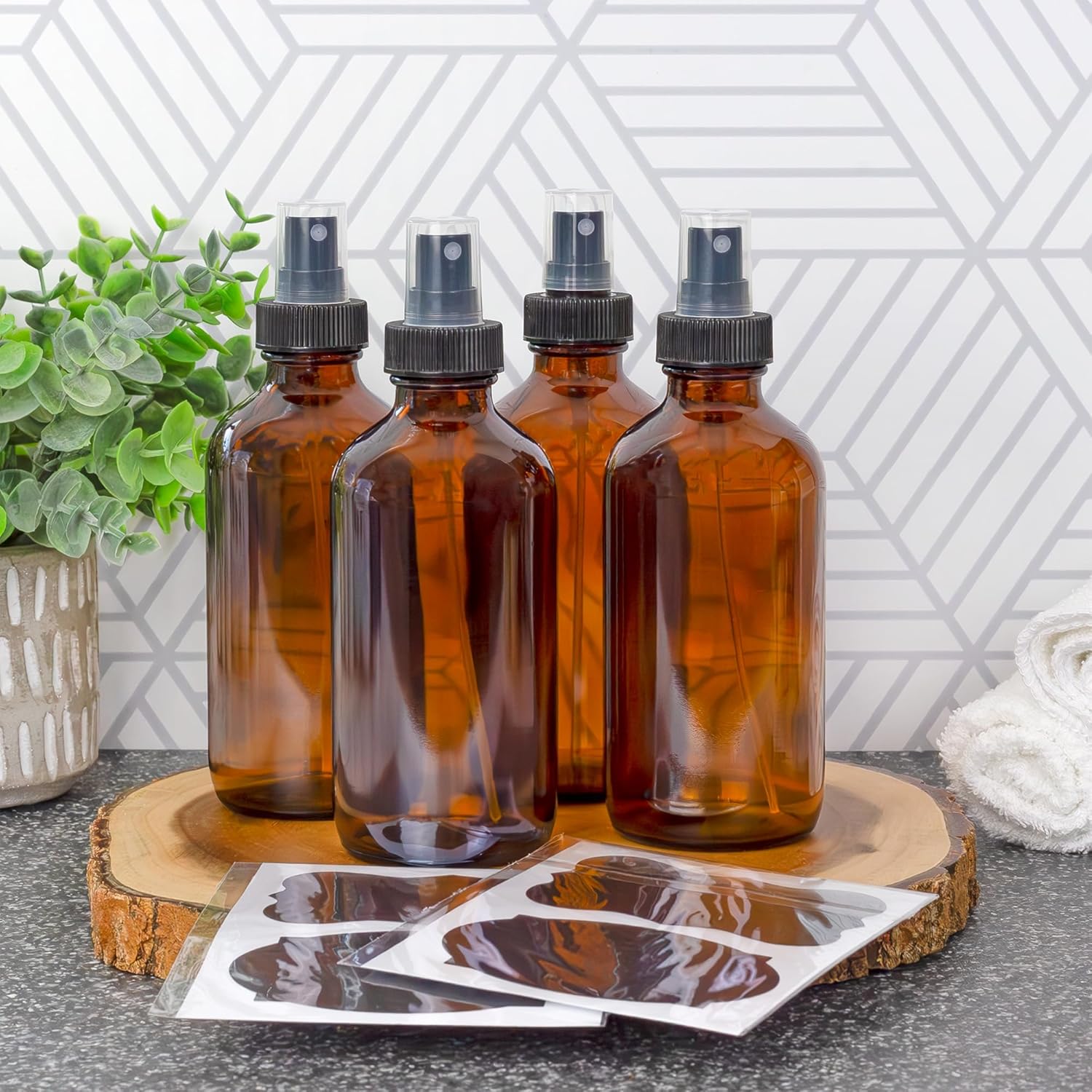 8-Ounce Amber Glass Spray Bottles (4-Pack) - Fine Mist Atomizers for Aromatherapy & DIY