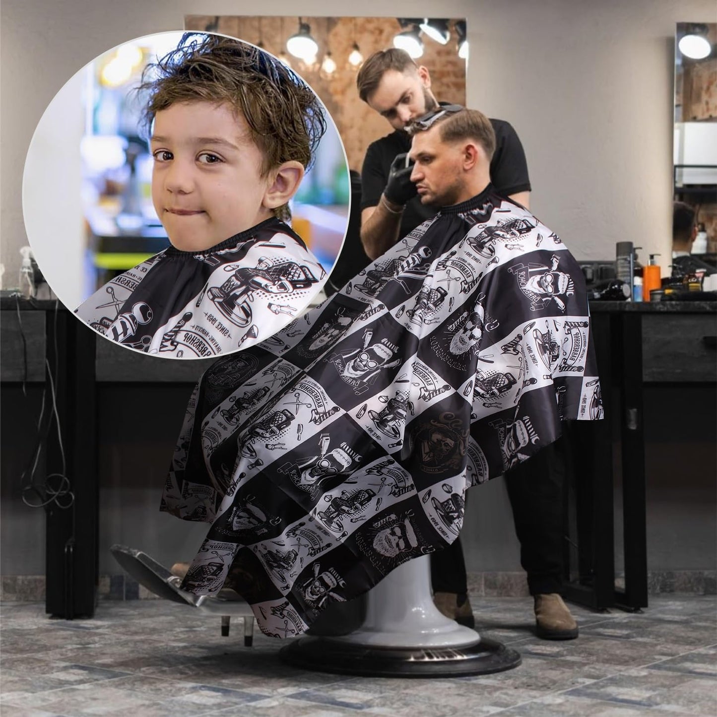Waterproof Hair Cutting Cape for Men - Salon Cape with Neck Strip and Barber Brush - 5PCS Set (64" x 56")
