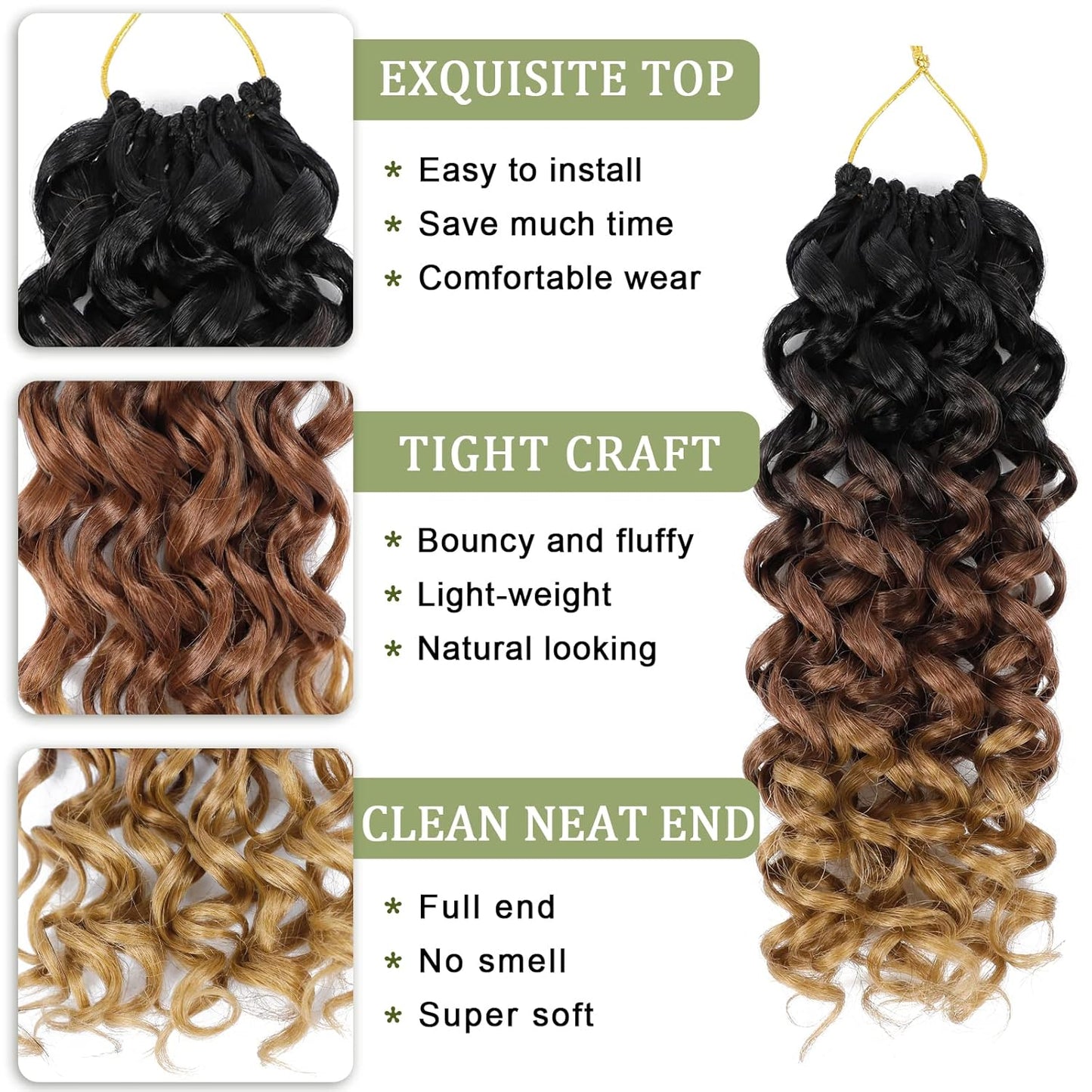 GoGo Curl Crochet Hair 10 Inch - 8 Packs Ombre Brown Water Wave Extensions for Black Women