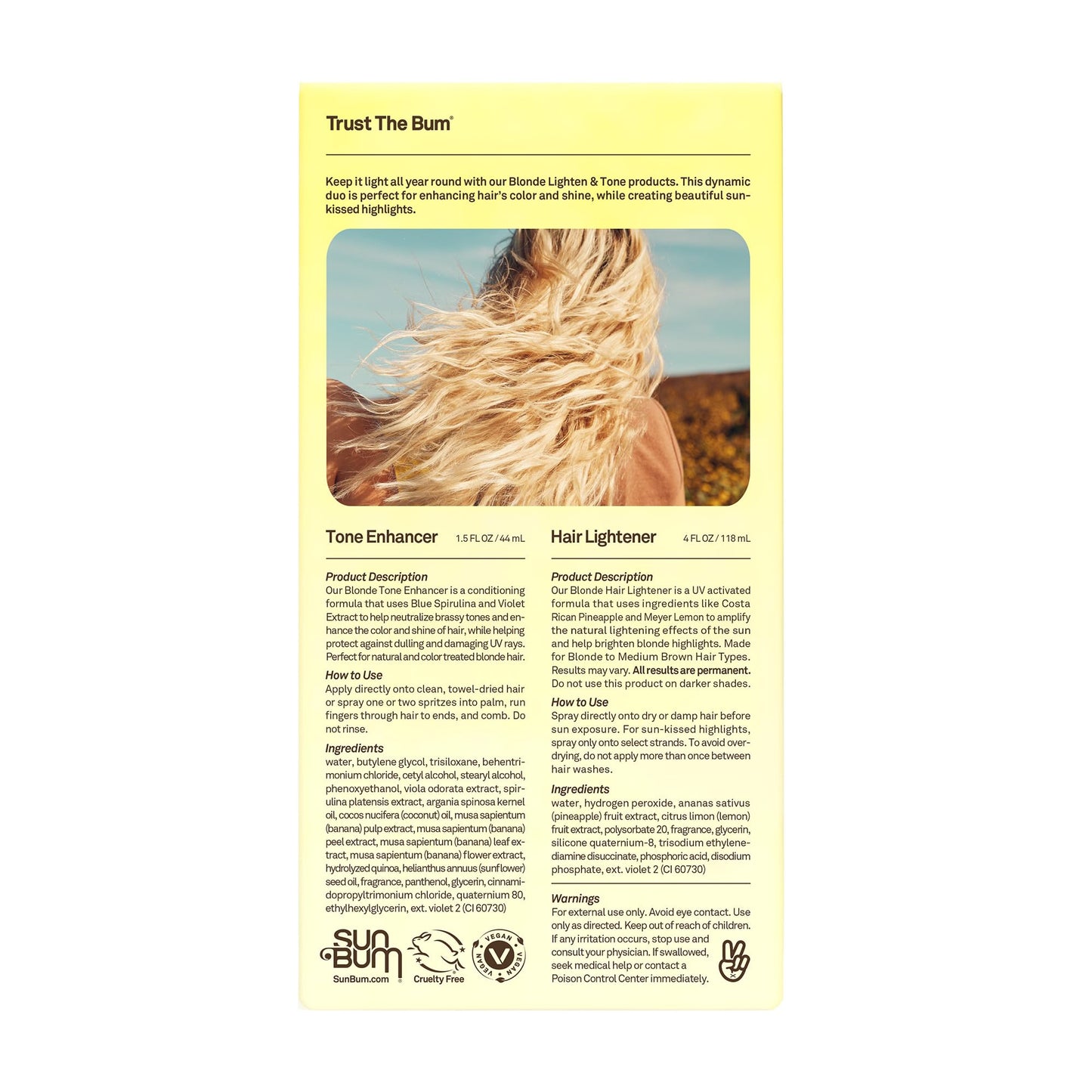 Sun Bum Lighten and Tone Travel Kit - Blonde Hair Lightener and Tone Enhancer - Enhances Hair Color and Shine while Neutralizing Brassy Tones - UV Protecting - Vegan and Cruelty Free (4 oz, 1.5 fl oz)