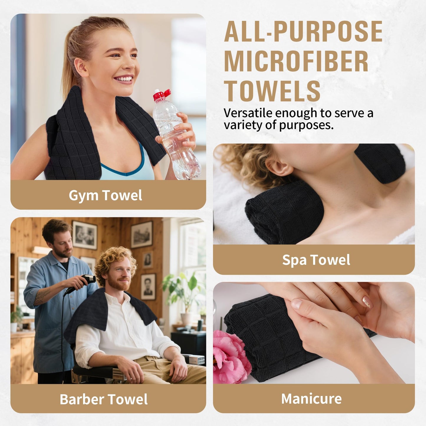 HOMERHYME Salon Towels 24 Pack, Microfiber Hand Towels for Bathroom, 16 x 27 Inches Quick Dry Hair Towel, Lint Free Towels for Spa,Yoga, Gym, Bath & Home Beauty Care (Not Bleach Proof)