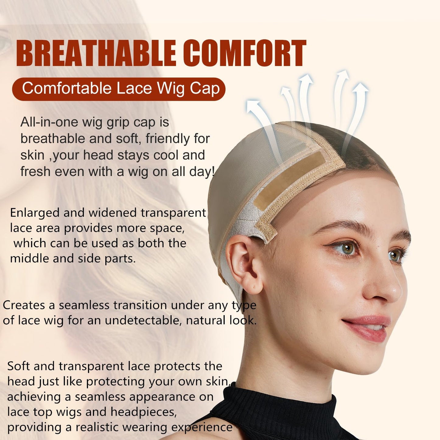 Xiushumyi Lace Wig Cap for Women,Non-Slip Grip Cap Make Your Wigs Glue Free,Wig Caps with Built-in Adjustable Velvet Band for Keeping Wigs in Place(Nude,S)