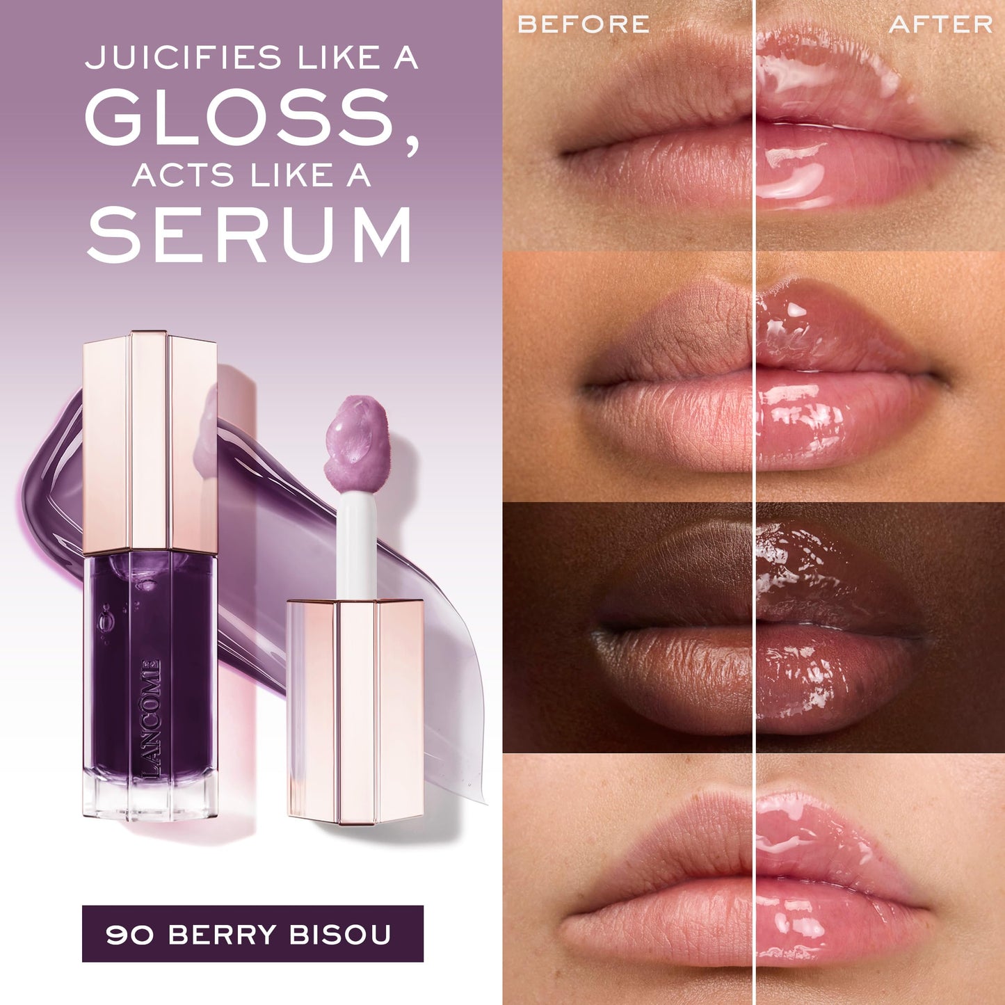 Lancôme Lip Idôle JuicyTreat Oil-in-Gloss -24HR Hydrating Gloss with Squalane for Instant Shine - 90 Berry Bisou