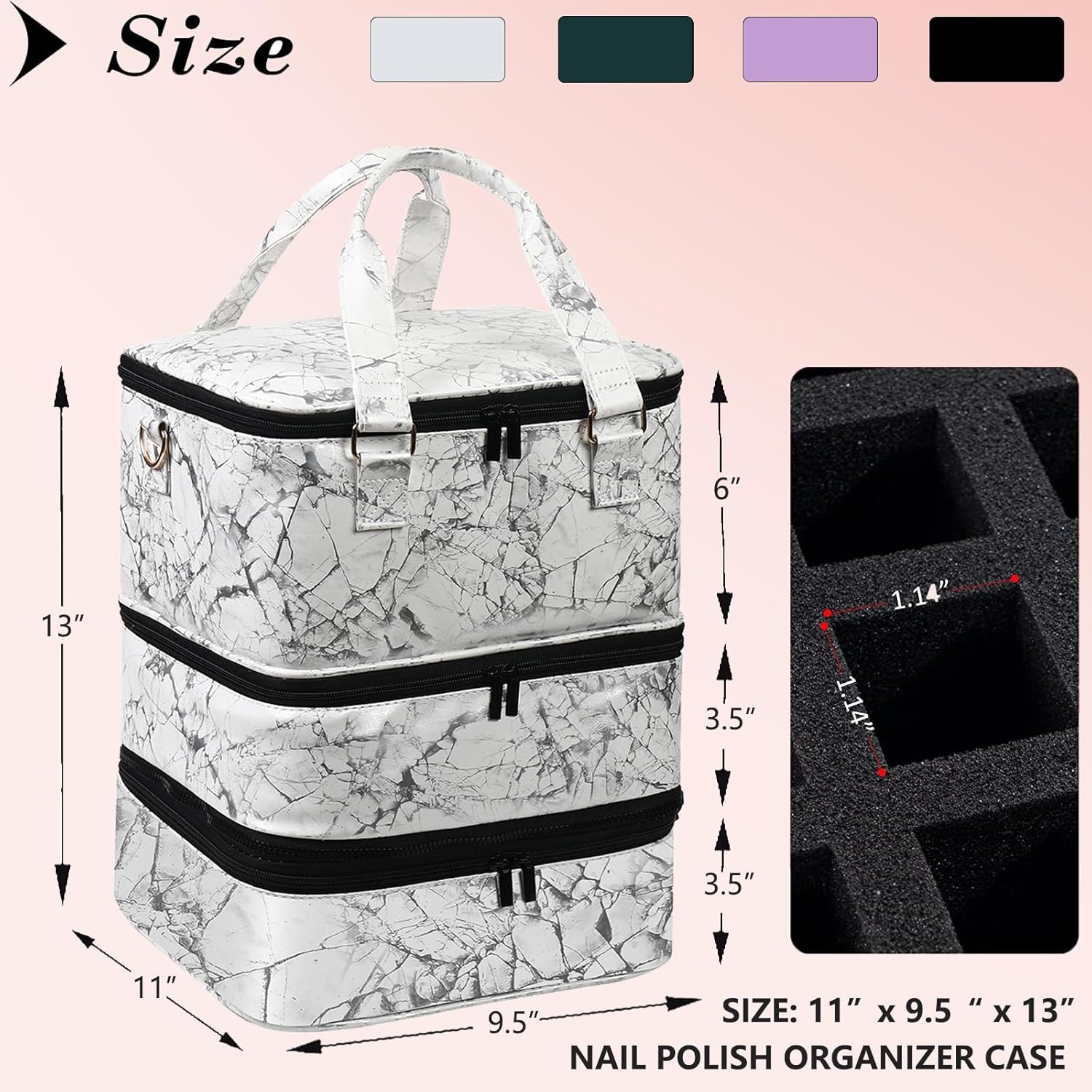 Nail Polish Organizer Bag with Travel Case for 30+ Bottles & Nail Lamp - Purple