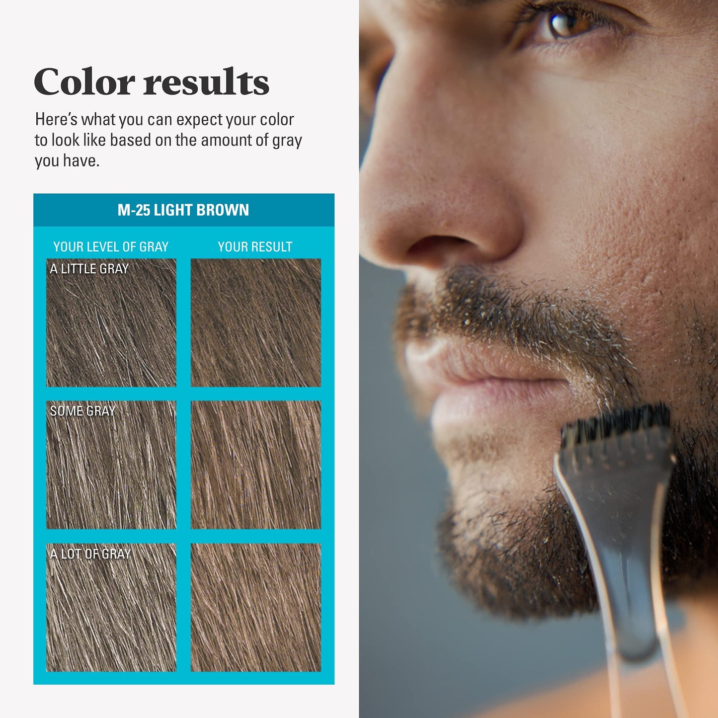 Just For Men Mustache & Beard, Beard Dye for Men with Brush Included, With Keratin Biotin Aloe and Coconut Oil for Healthy Facial Hair - Light Brown, M-25, Pack of 1 (Packaging May Vary)