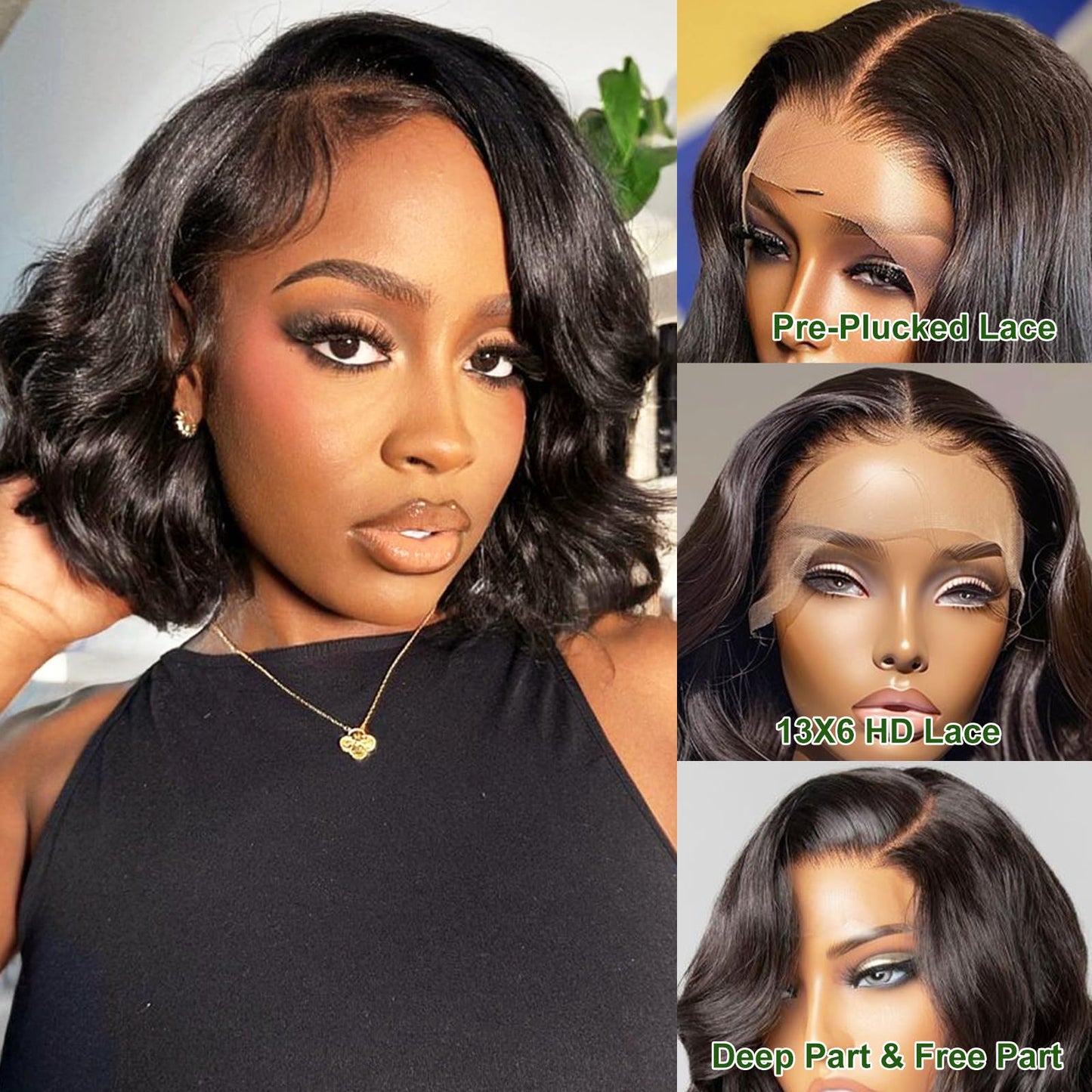 Nerkre Bob Wig Human Hair 13x6 Body Wave Lace Front Wigs Human Hair 180% Density Wigs for Women (16 Inch)
