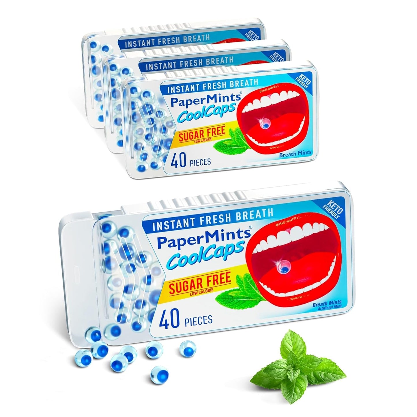 PaperMints CoolCaps - Sugar-Free Instant Fresh Breath Mints, 4 Pack (160 Capsules) for Halitosis & Dry Mouth Relief