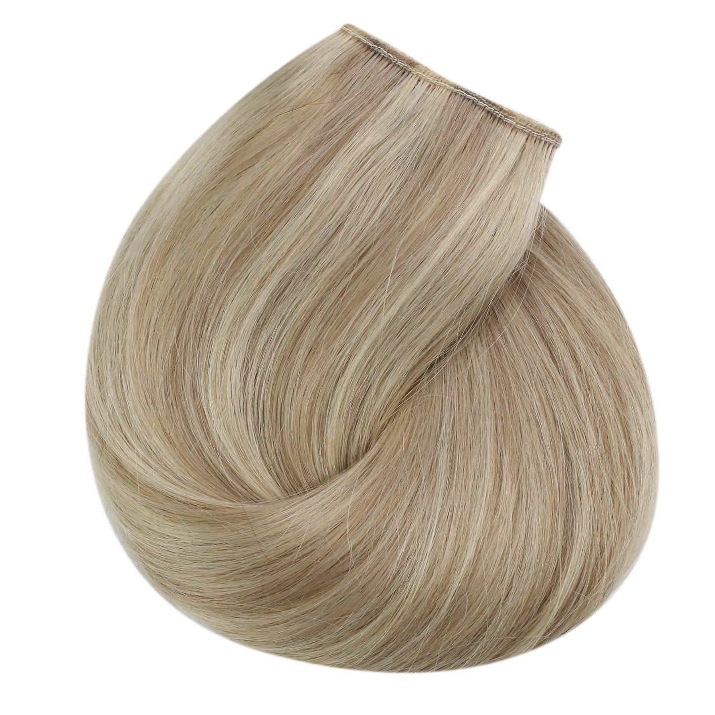 Sunny Wire Hair Extensions Real Human Hair Fish Line Human Hair Extensions Invisible Wire Extensions Golden Blonde with Medium Blonde Highlights #16/22 18 Inch