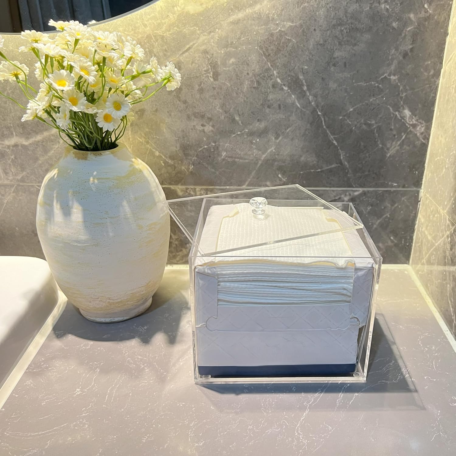 Clean Skin Club Acrylic Disposable Face Towels Holder - Bathroom Organizer & Storage Box