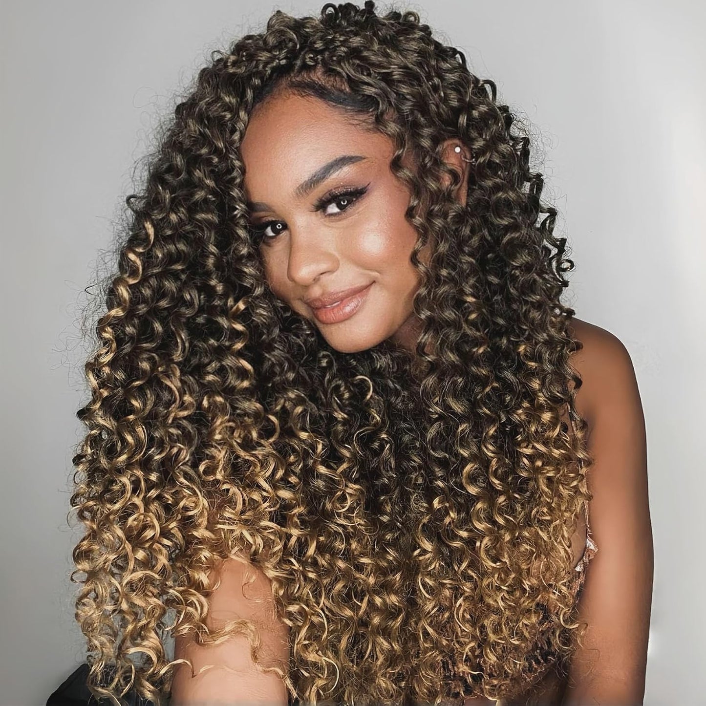 GoGo Curl Crochet Hair 10 Inch - 8 Packs Ombre Brown Water Wave Extensions for Black Women