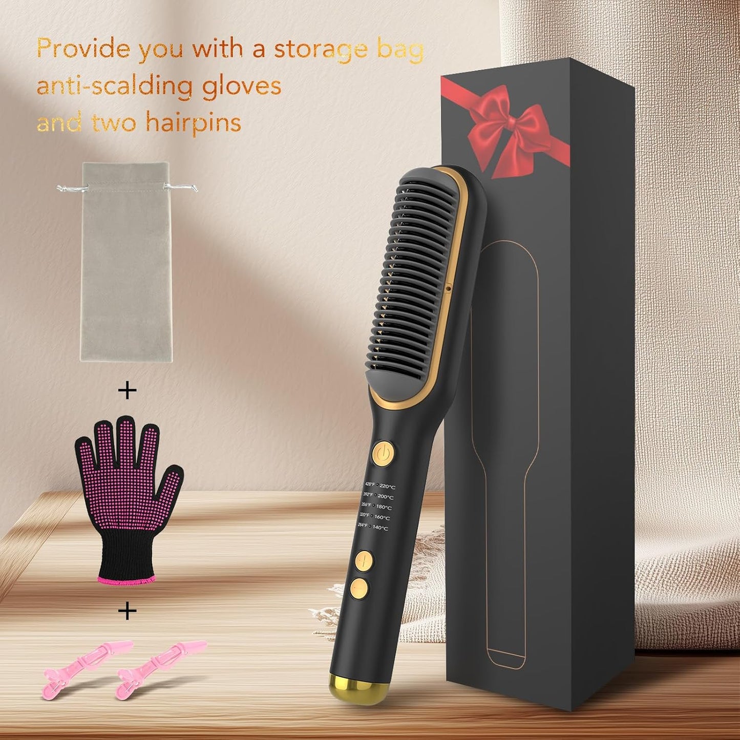 Hair Straightener Brush for Women - 200 Million Ions, 5 Temp Settings, Fast Heating, Auto Shut-Off, Anti-Scald - Quick Home Styling