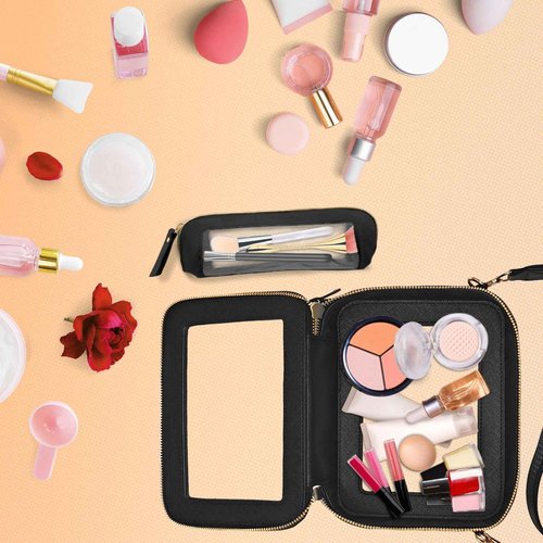LapinPowUp Clear Makeup Bag for Stadium Events, Cute Waterproof Travel Cosmetic Bag with a Separate Stylish Brush Pouch for Concerts (black)