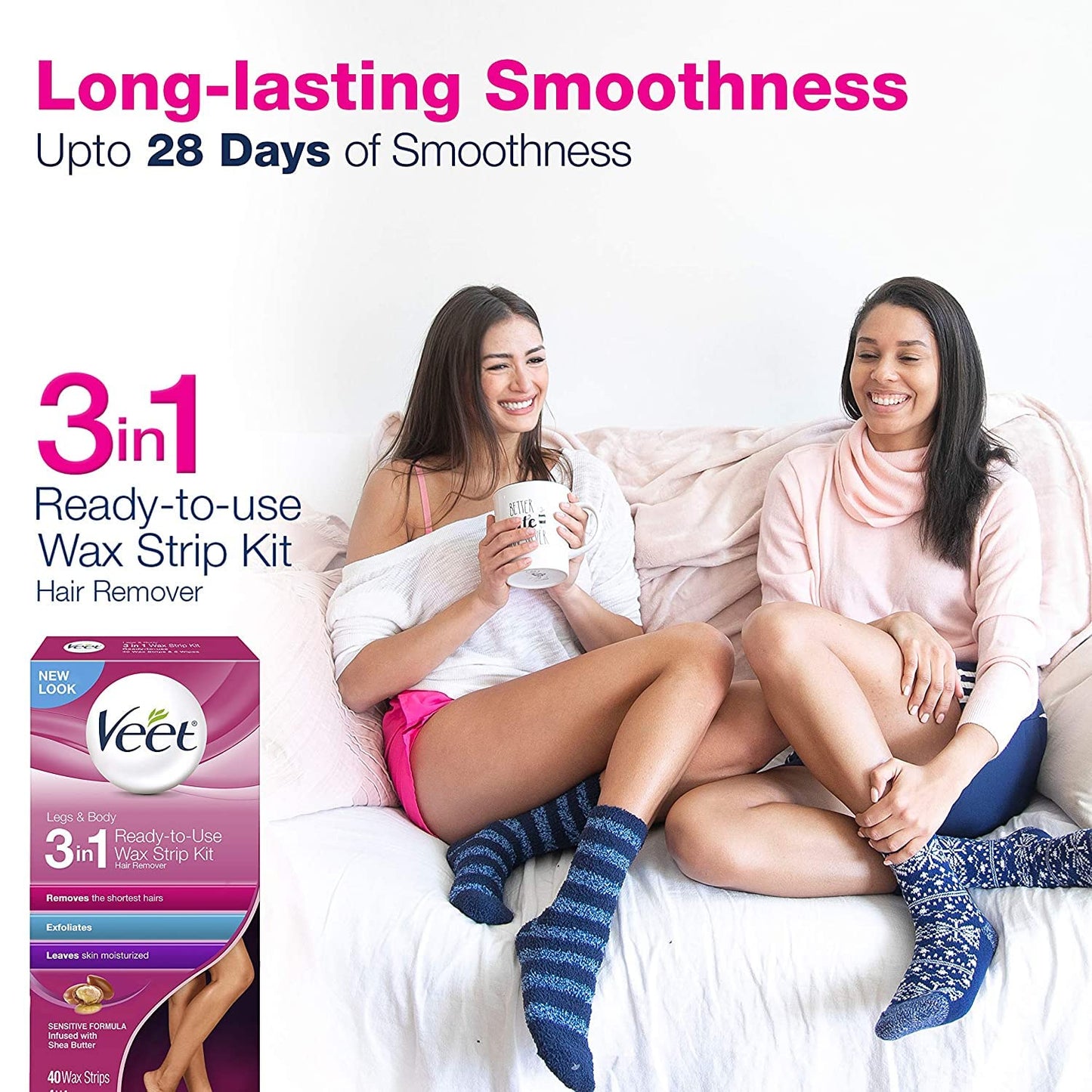 Veet Cold Wax Strips for Legs & Body - 80 Total Strips, Smooth Hair Removal