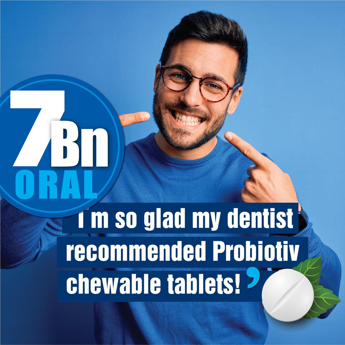 Probiotiv Oral Probiotics for Mouth Bad Breath 7 Billion CFU - Chewable Dental Probiotics for Teeth & Gums, Fresh Breath Freshener, Supports Oral Microbiome & Healthy Mouth