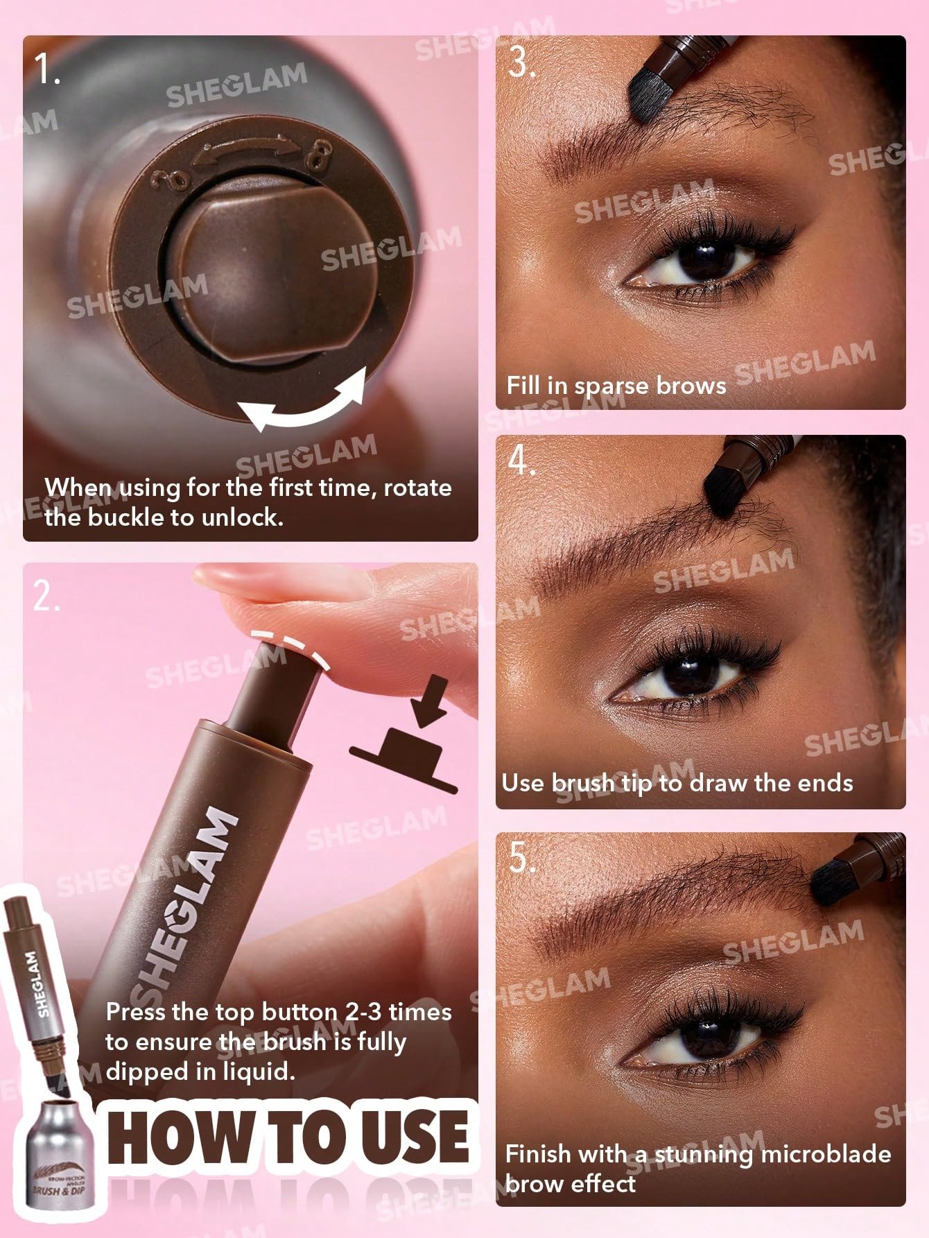 SHEGLAM Brow-Fection Angled Brush & Dip Upgraded Microblading Eyebrow Pen Long Lasting Waterproof Easy To Color-Chocolate