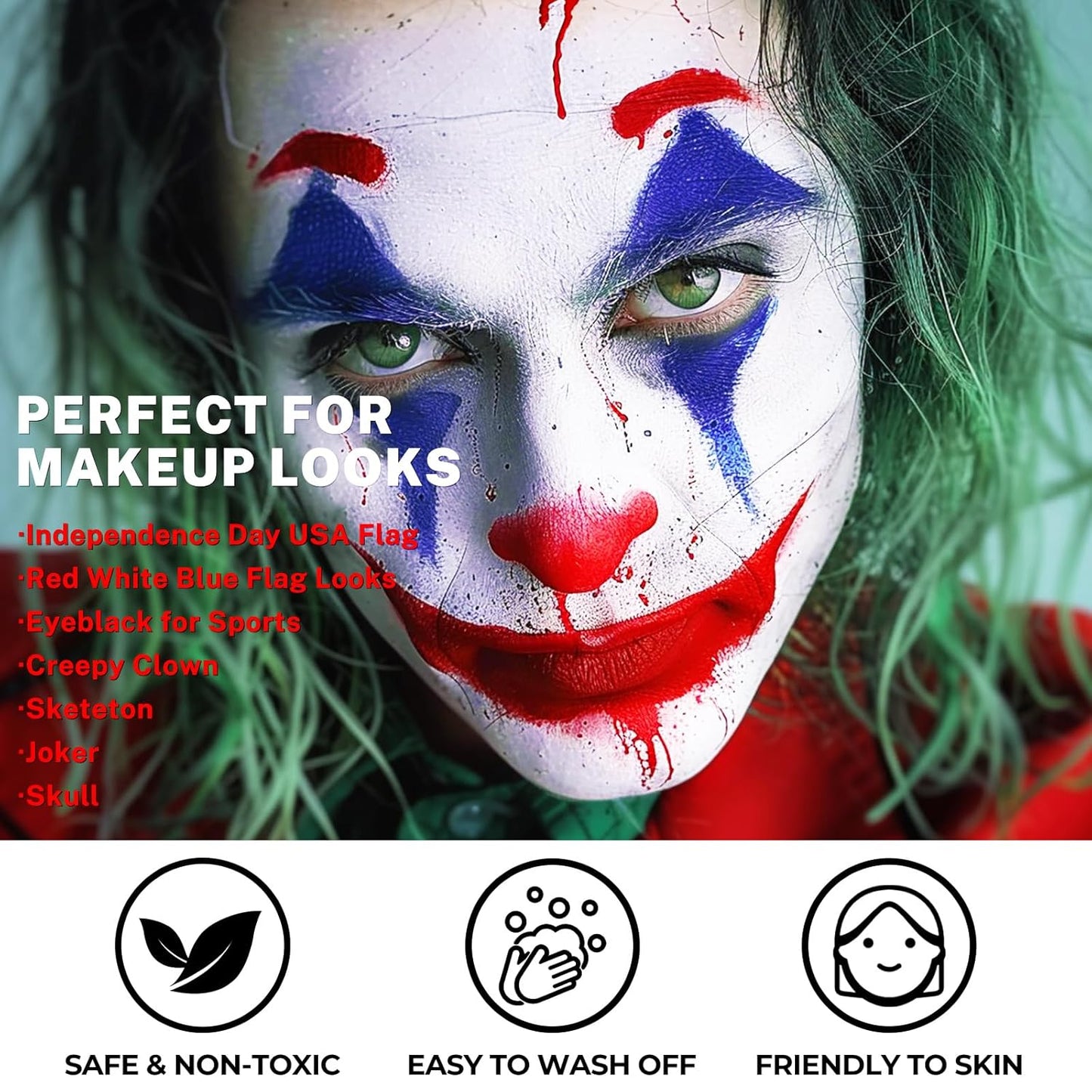 Red White Blue Face Paint Stick Kit - Eye Black for Football, Baseball & Halloween