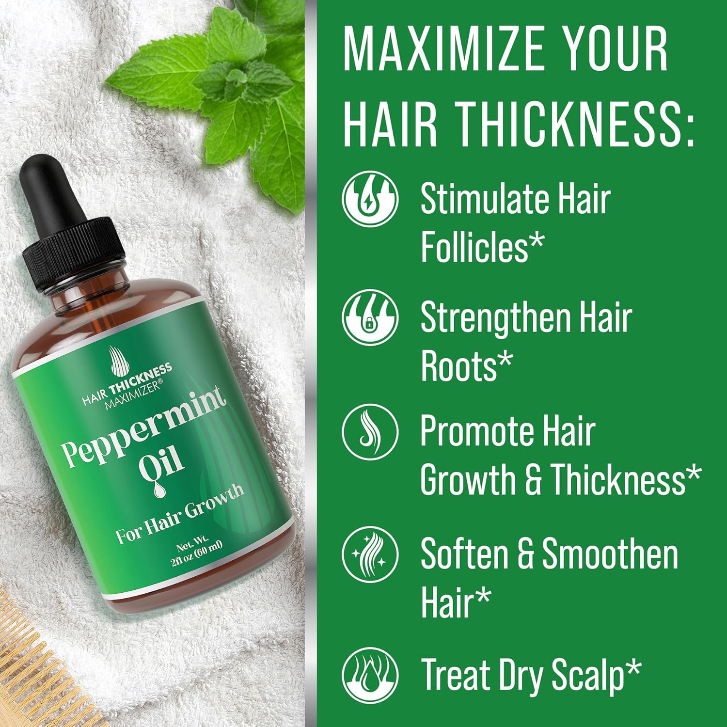 Peppermint Hair Growth Oil for Thicker Hair - 2oz Natural Formula
