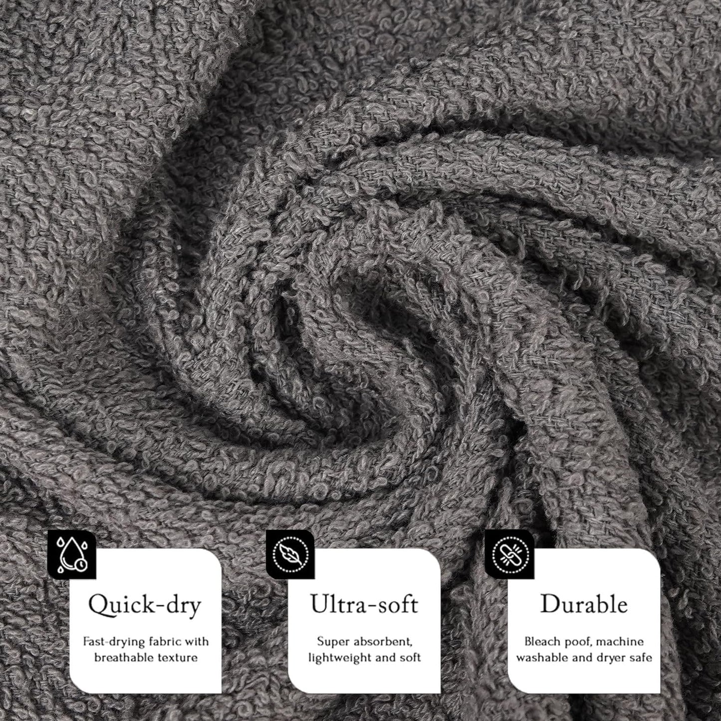 STF Linen 24 Pack Dark Grey Hand Towel 100% Cotton Spa Towel – 16x27 inches Highly Absorbable Facial Towels Gym, Hair Towel and Face Towel Bulk Small Towels (Not Bleach Proof)