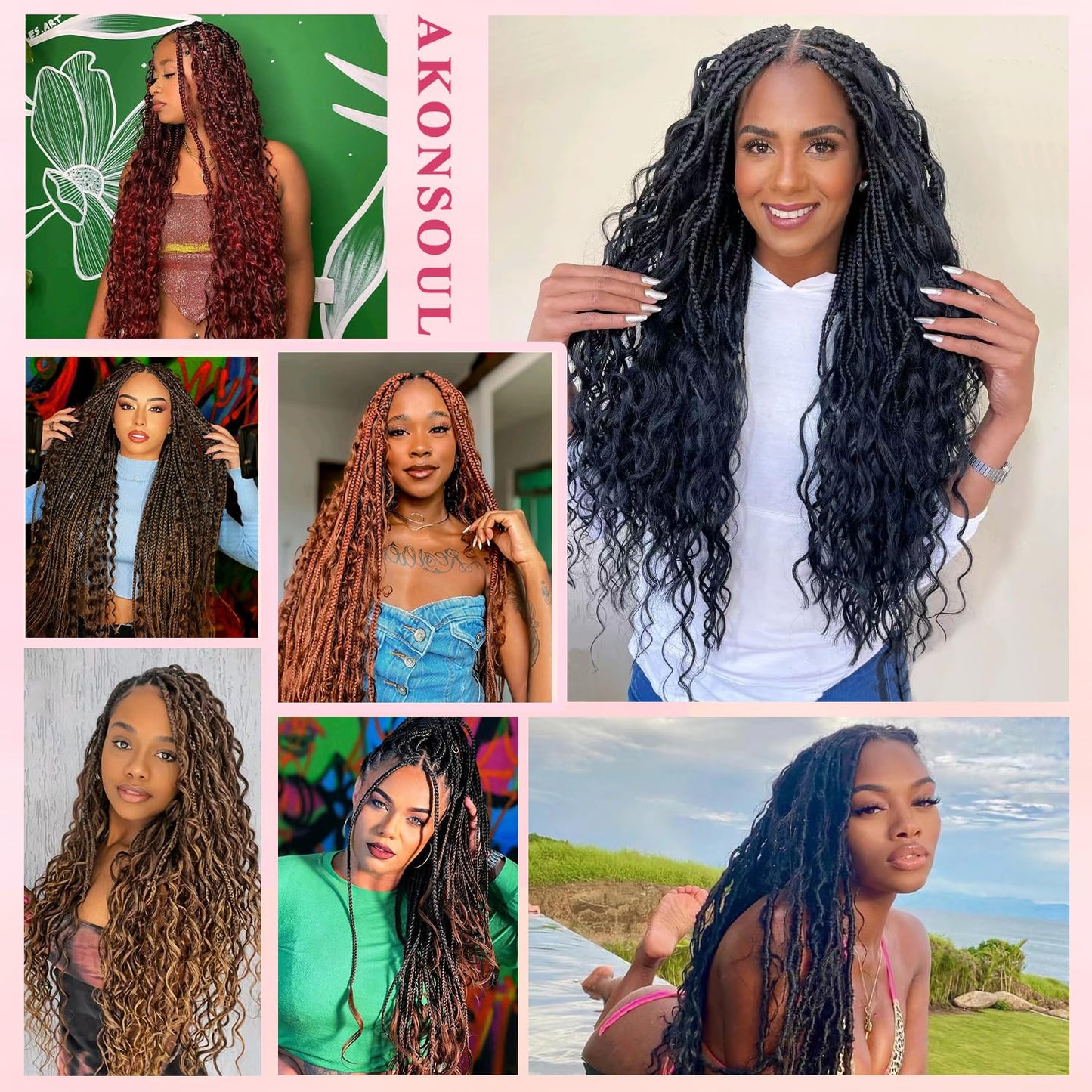 AKONSOUL 22 Inch Human Braiding Hair for Boho Braids Deep Wave Bulk Human Hair 100% Unprocessed Brazilian Virgin Hair for Braiding Bohemian No Weft 3 Bundles 110g Natural Color