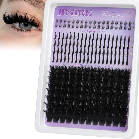 JIMIRE Volume Lash Clusters 12-18MM D Curly Thick Mink Cluster Eyelash Extensions with Spiky Wispy Lash Clusters and Bottom Lashes Extensions 216Pcs DIY at Home