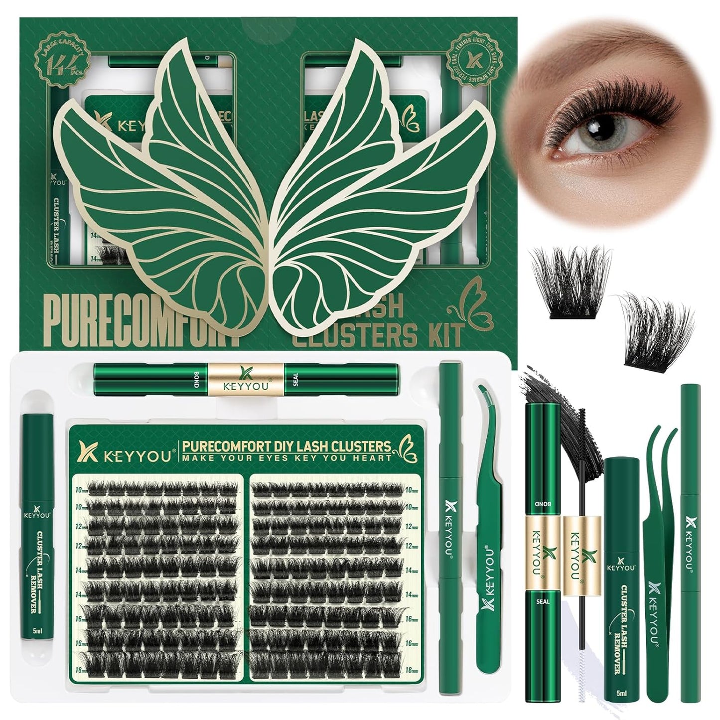 DIY Lash Extension Kit - 280 Soft Cluster Lashes, 100D Curl, Easy Application with Bond & Seal