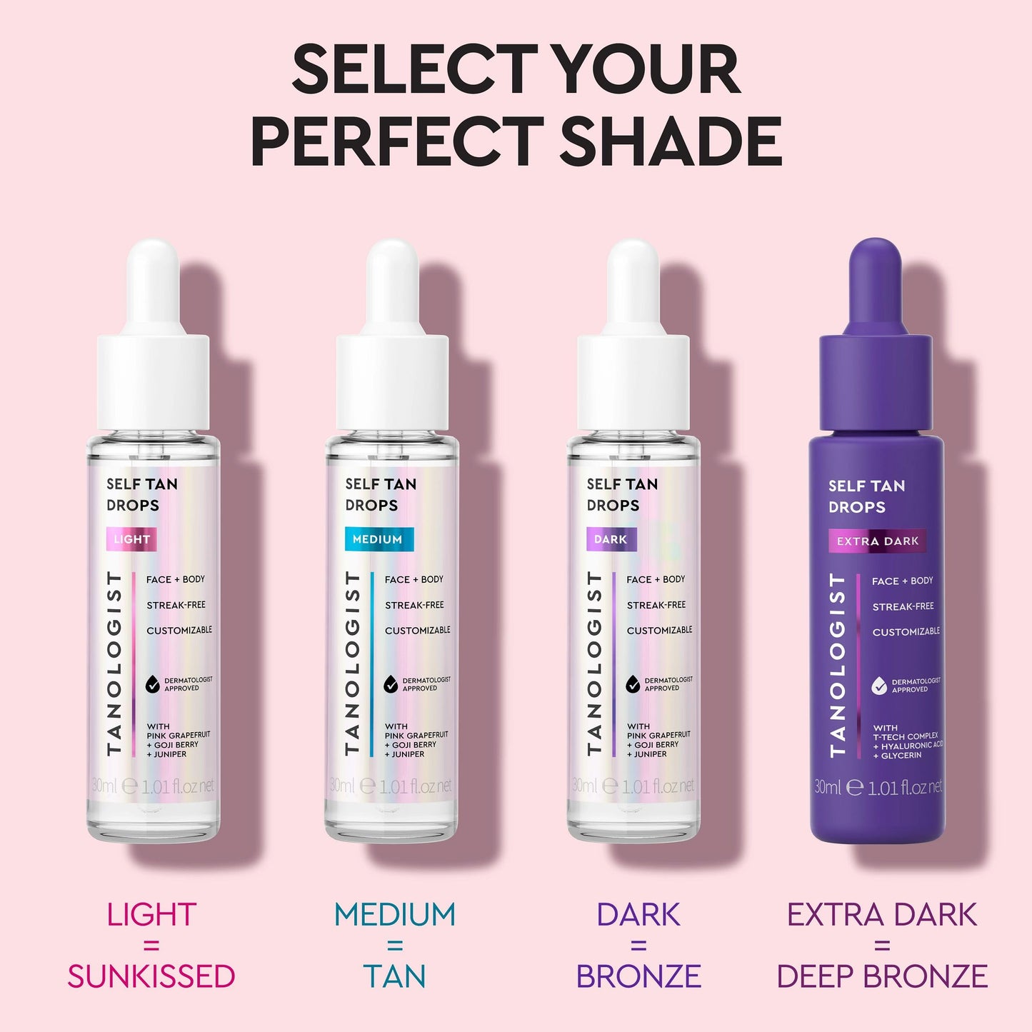 Tanologist Medium Self Tan Drops, Streak-Free Body & Face Tanning Drops, No Fake Tan Smell, For Moisturizer & Lotion, Bronzing Face Tanner, Skincare Ingredients, Vegan, 1.01 fl. oz/30 ml Bottle