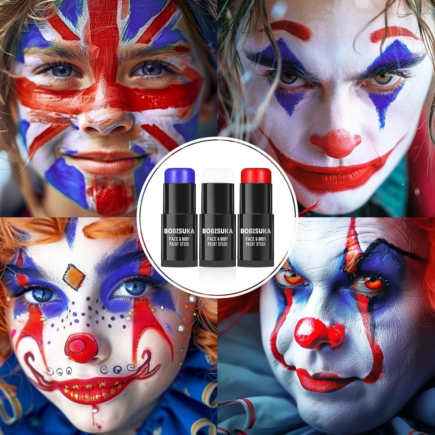 Red White Blue Face Paint Stick Kit - Eye Black for Football, Baseball & Halloween