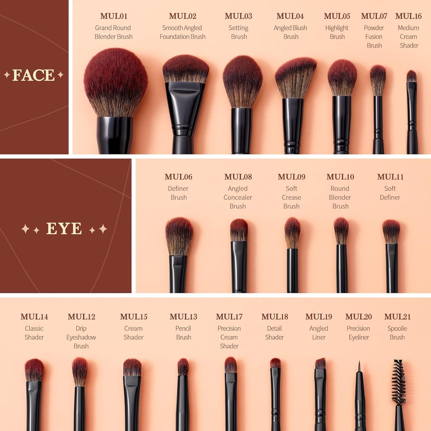 Vegan Makeup Brush Set - 16pcs Premium Synthetic Eye Brushes for Blending, Eyeliner & Concealer