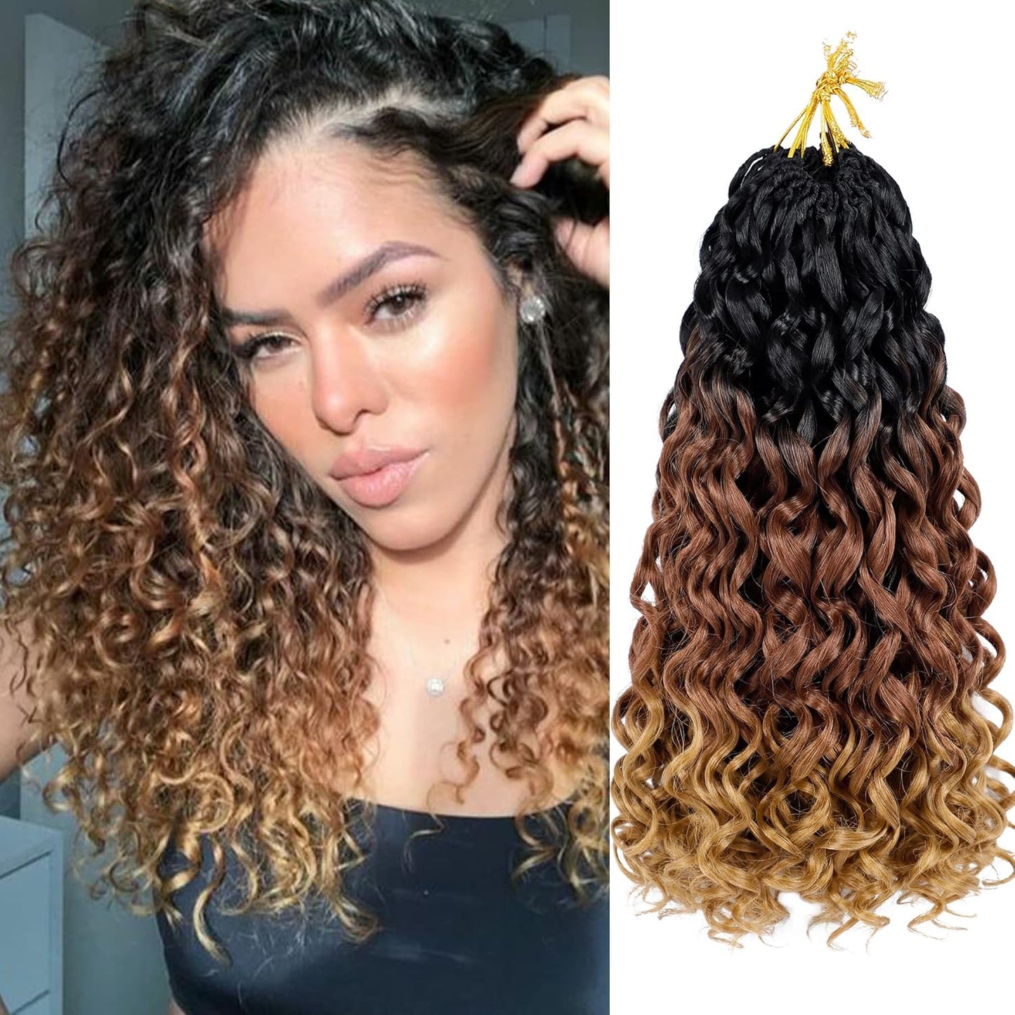 GoGo Curl Crochet Hair 10 Inch - 8 Packs Ombre Brown Water Wave Extensions for Black Women