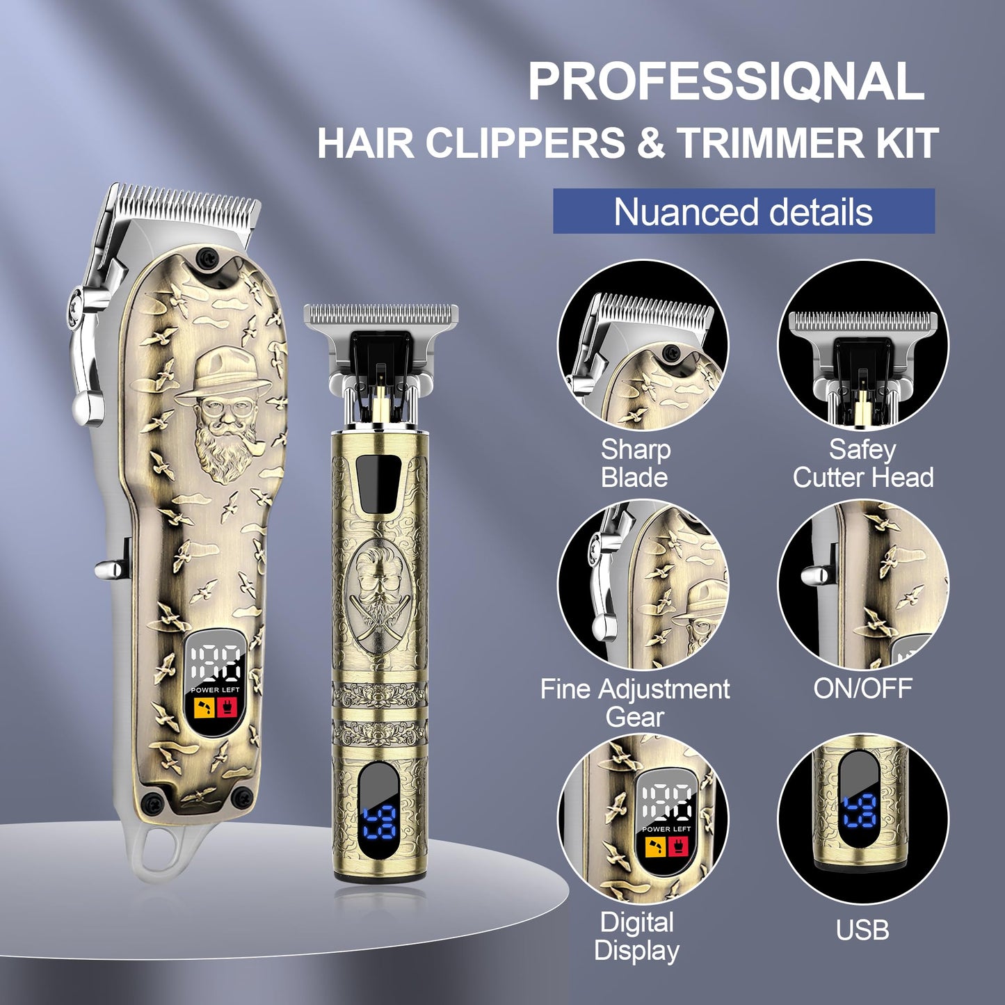 LQT Hair Clippers Set for Men, Hair Clipper Trimmer with LED Display, Professional Cordless Hair Clipper Shaver Beard Trimmer, Hair Cutting Machine for Men, Holiday Gift for Him Father's Day Gift