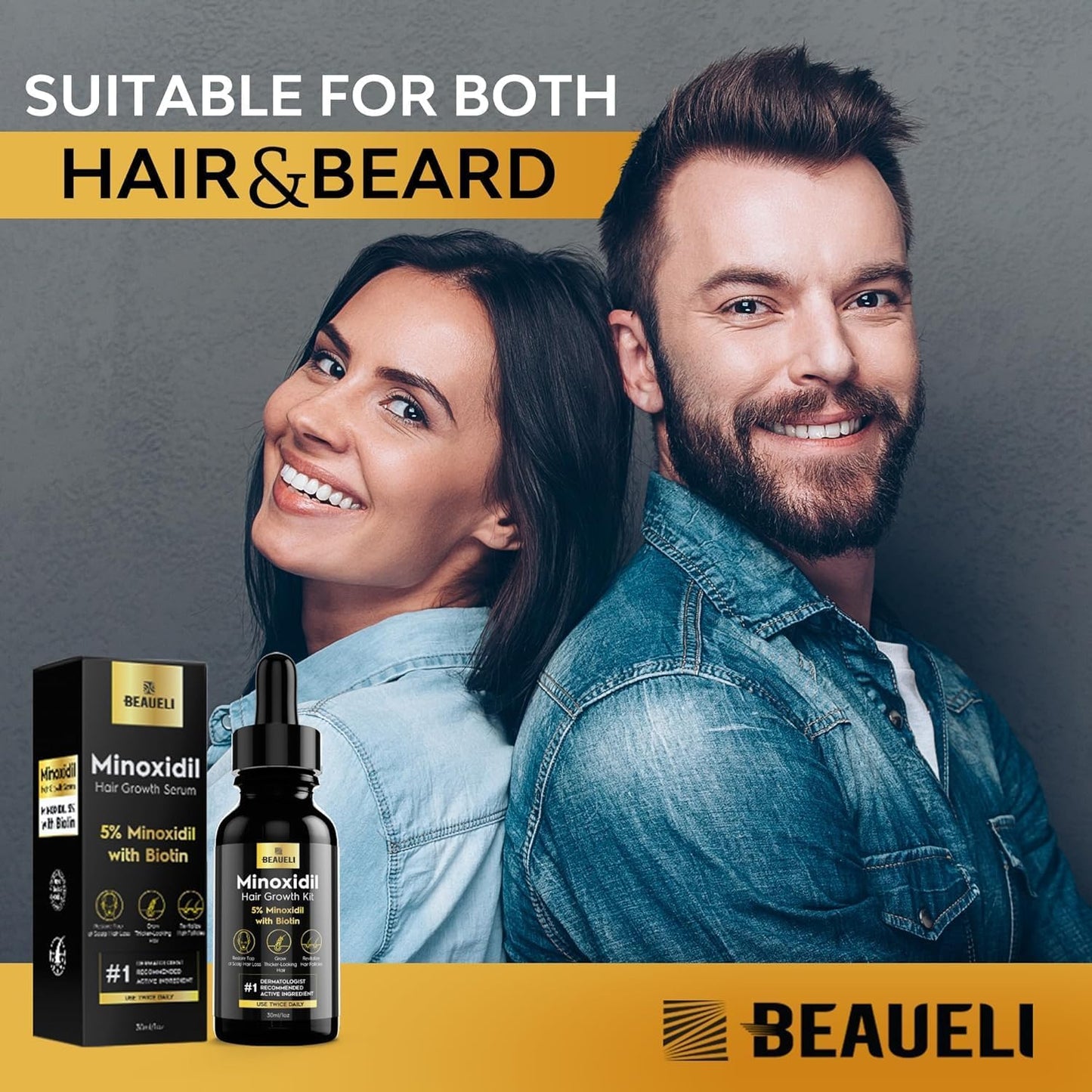 beaueli Minoxidil for Men Beard Growth Kit, Minoxidil for Women Hair Growth Kit, Hair Loss Treatments for Women Hair Regrowth Treatment, Minoxidil 5%, Black
