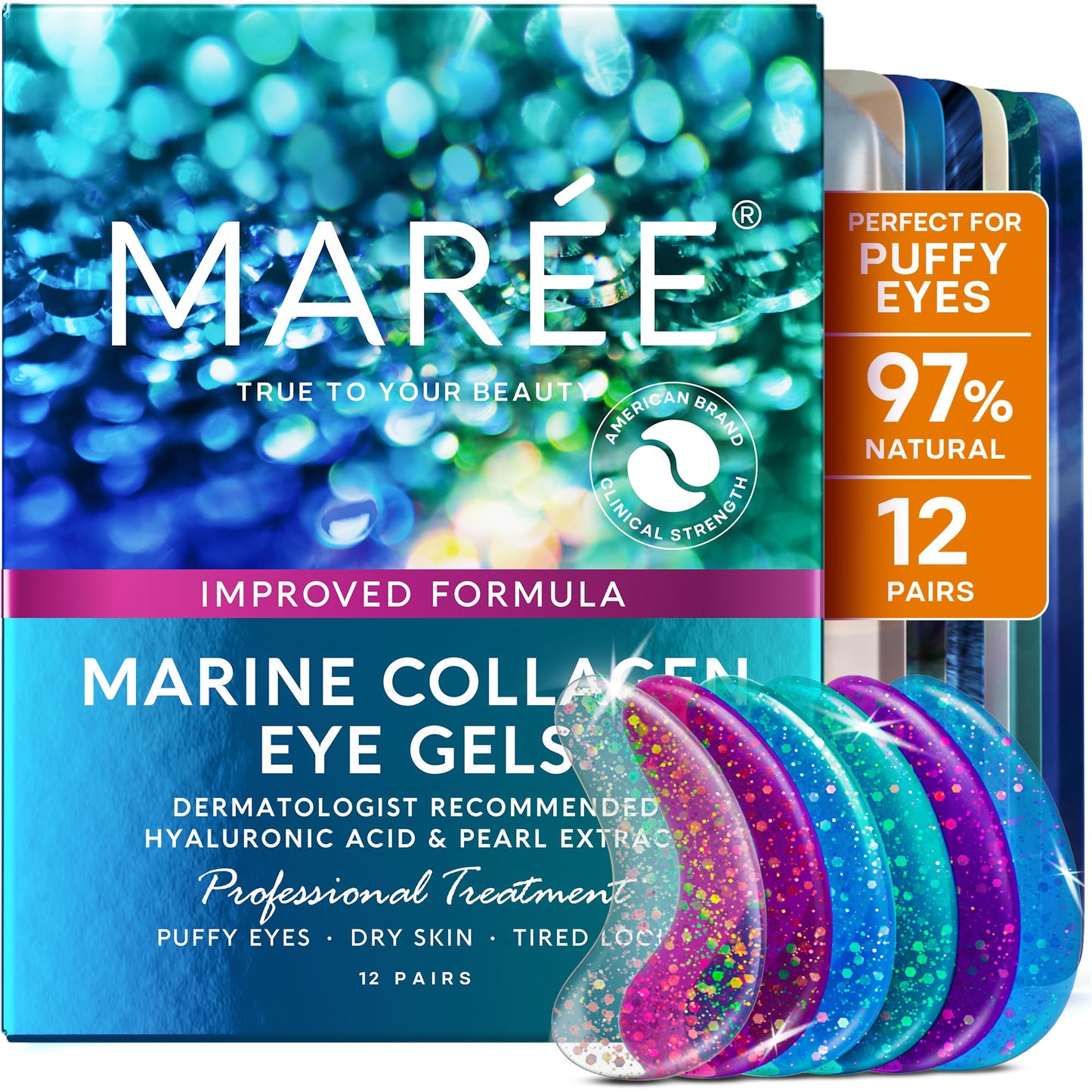MAREE Eye Gels - Pads Under Eye Patches for Puffy Eyes and Dark Circles with Collagen & Hyaluronic Acid - Anti Wrinkles Under Eye Masks Skincare Treatment for Puffiness & Bags - Parches Para Ojeras