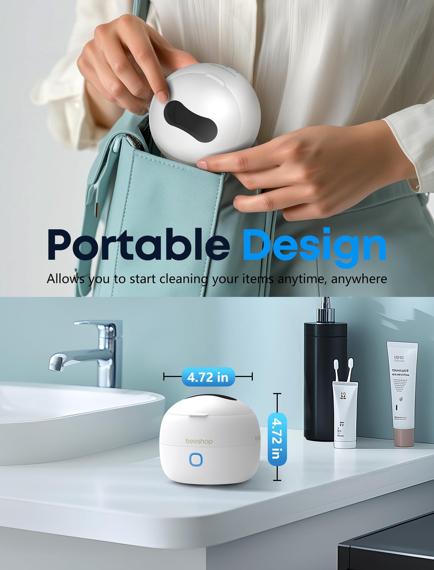 Ultrasonic Retainer Cleaner, 45kHz Retainer Cleaner Machine for Dentures, Mouth Guards, Night Guard, Braces, Aligner, Jewelry, 3 Modes Denture Cleaner & 200ML Dental Cleaning Pod (White)