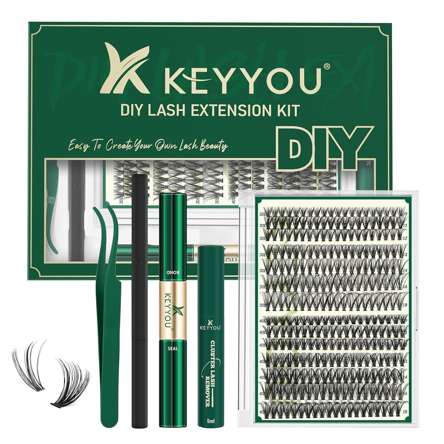 DIY Lash Extension Kit - 280 Soft Cluster Lashes, 100D Curl, Easy Application with Bond & Seal