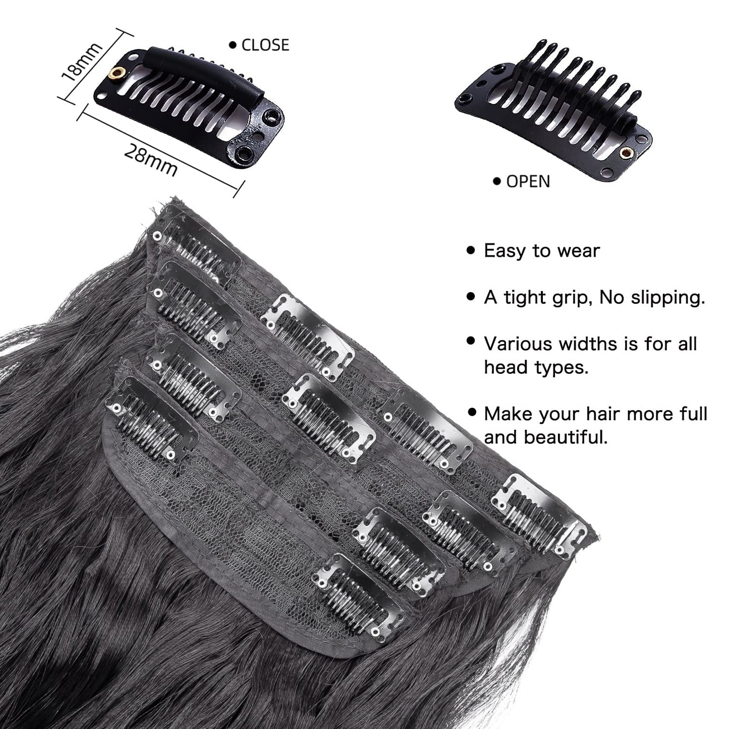 Black Hair Extensions, 20 Inches Soft Synthetic Curly Hair Extensions Clip ins (Color: Black)