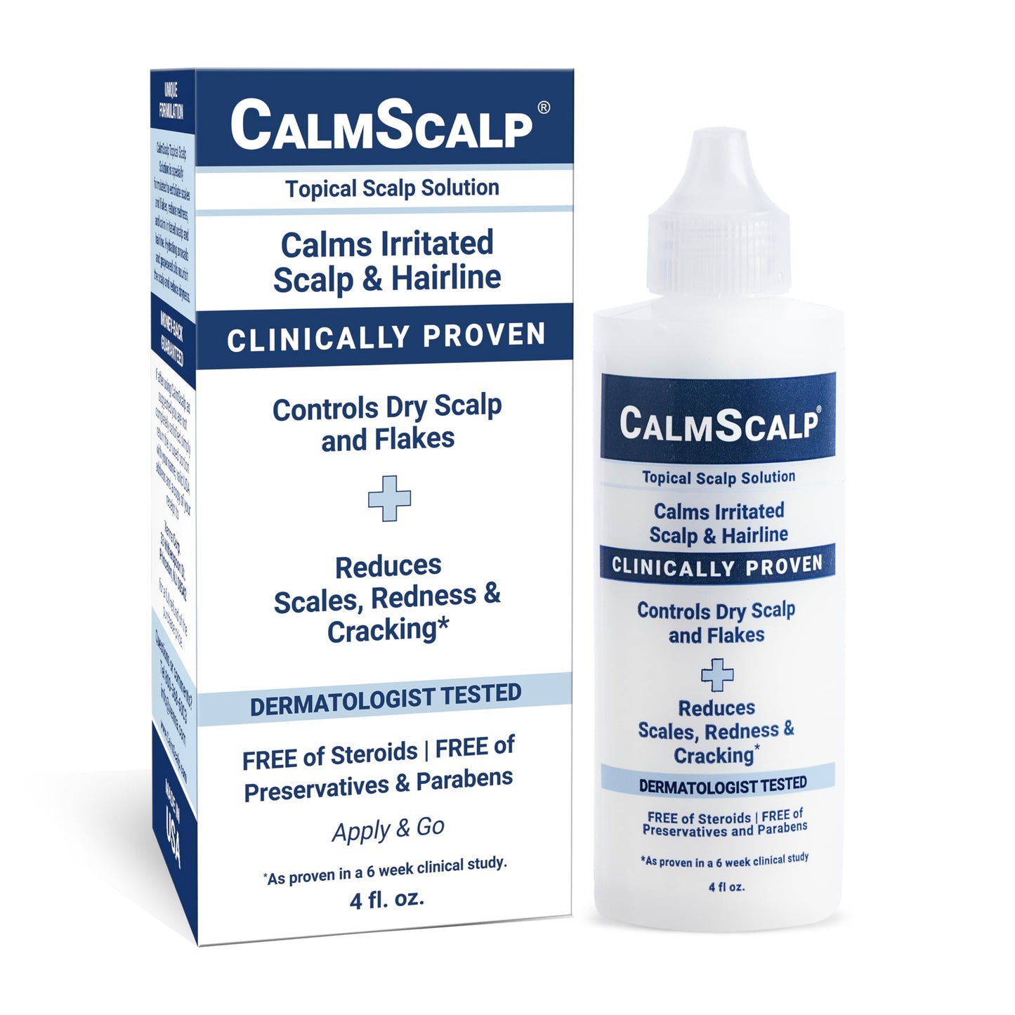 CalmScalp Scalp Solution | Calms Irritated, Itchy Scalp and Scalp Psoriasis | Dry Scalp Treatment | Reduces Scales, Flakes & Redness | Clinically Proven | Start Seeing Results in 1 week | 4 oz