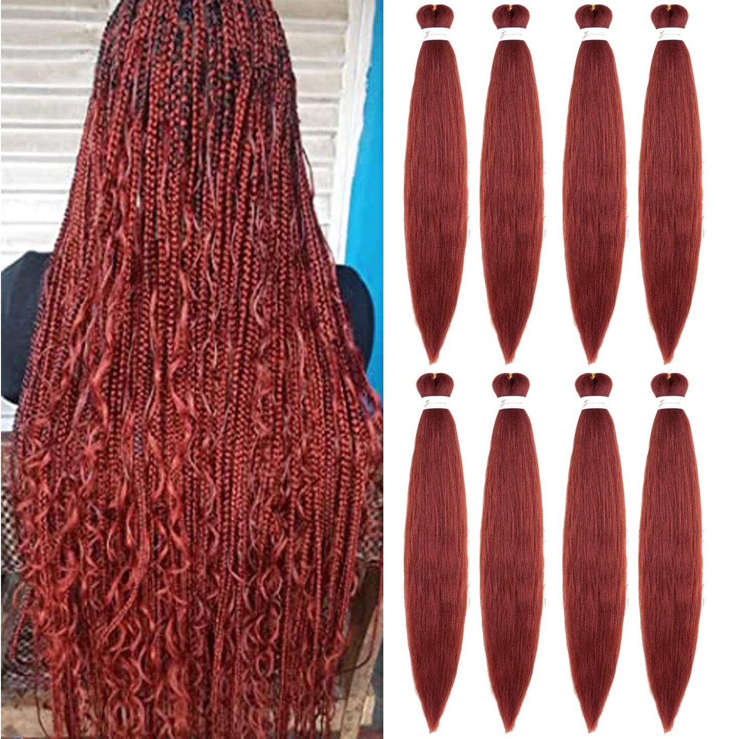 8 Packs 20-Inch Ombre Pre-Stretched Braiding Hair - Soft Yaki Texture Extensions