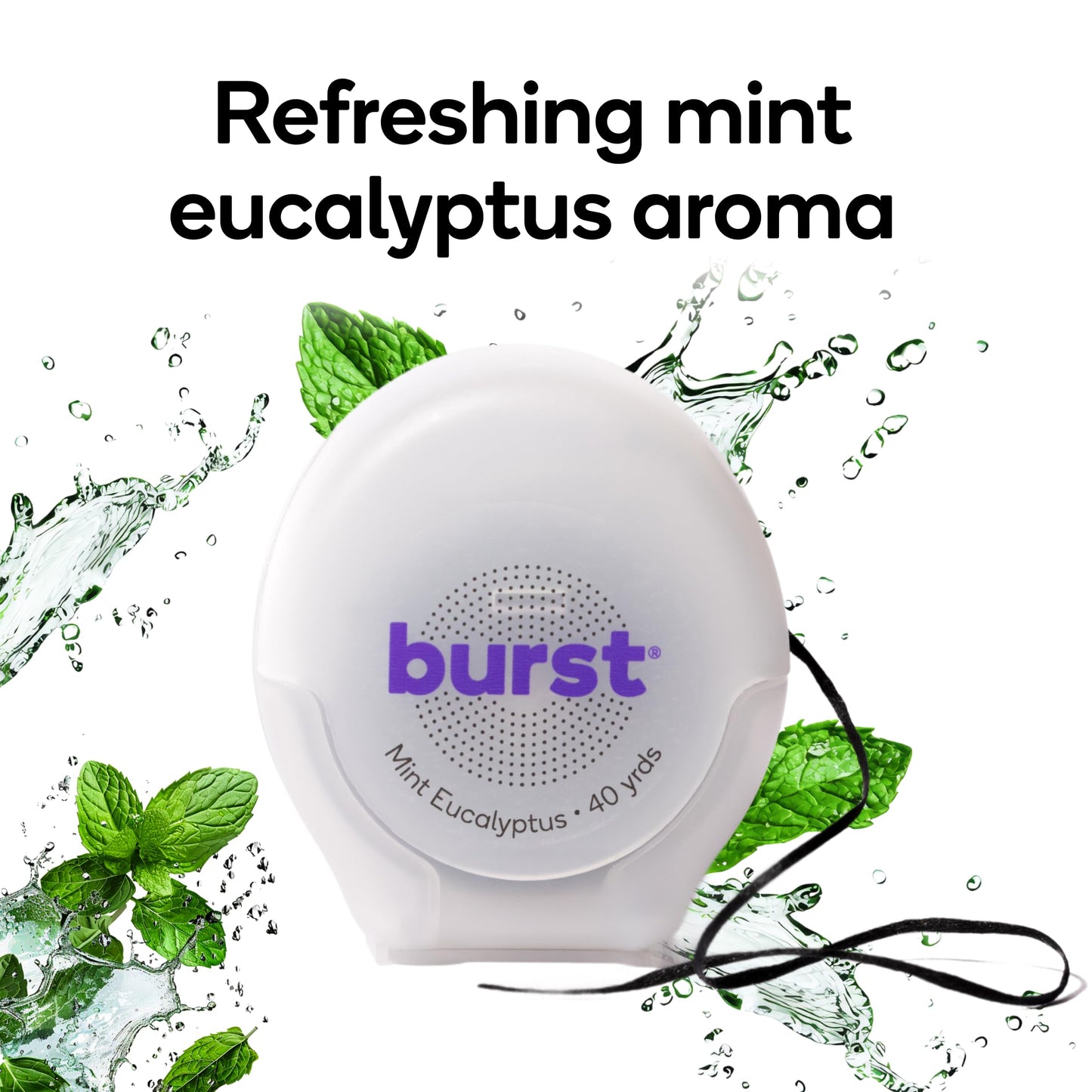BURST Expanding Dental Floss (Mint Eucalyptus/40 Yards) | Stain Absorbing & Woven with Xylitol Coating to Fight Cavities | Vegan | Paraben Free