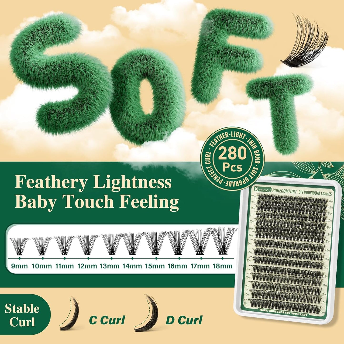 DIY Lash Extension Kit - 280 Soft Cluster Lashes, 100D Curl, Easy Application with Bond & Seal